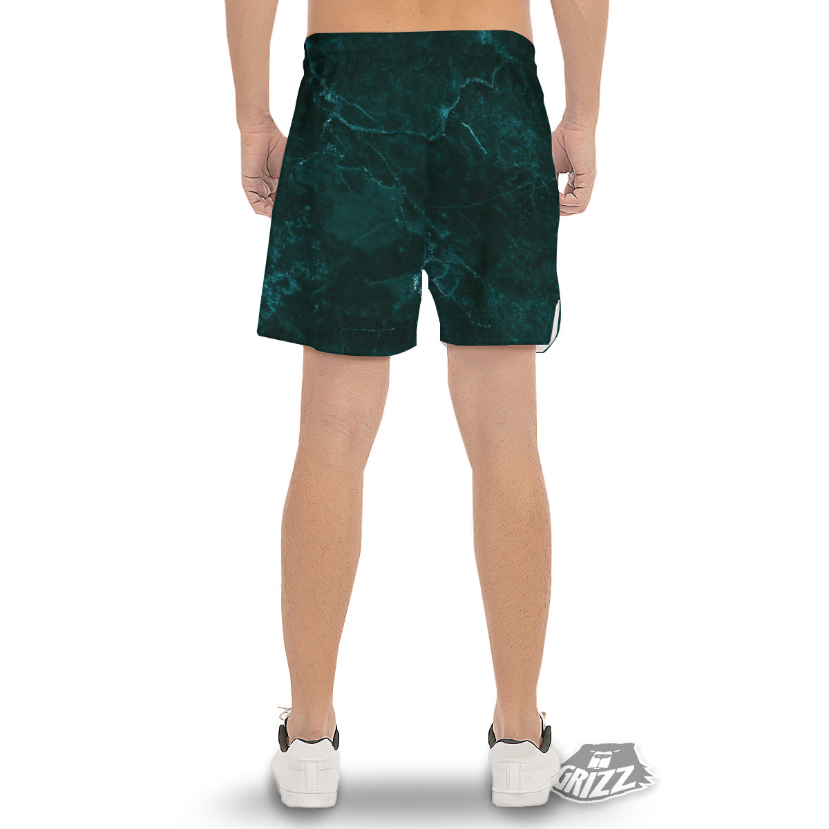 Marble Dark Green Print Men's Gym Shorts-grizzshop