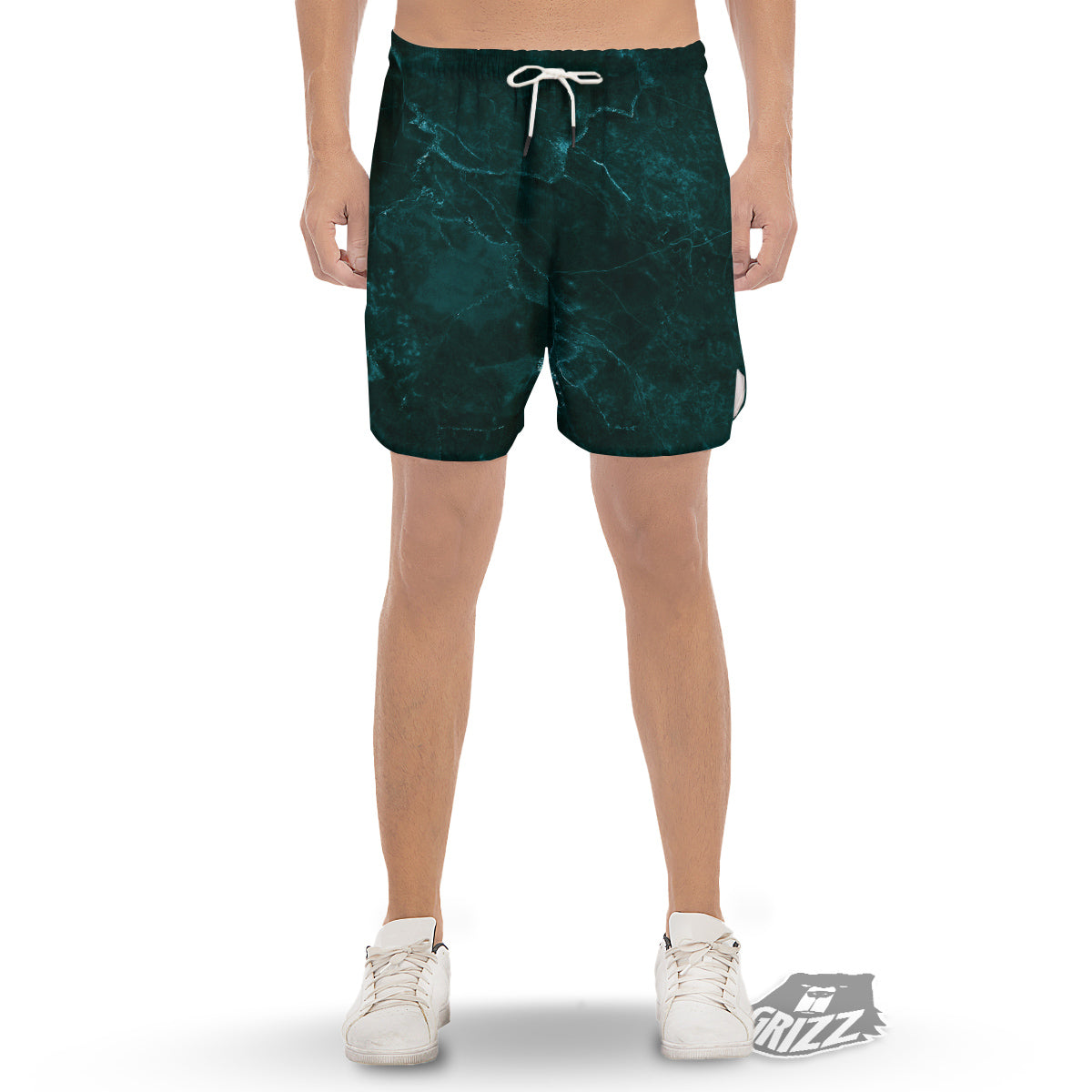 Marble Dark Green Print Men's Gym Shorts-grizzshop