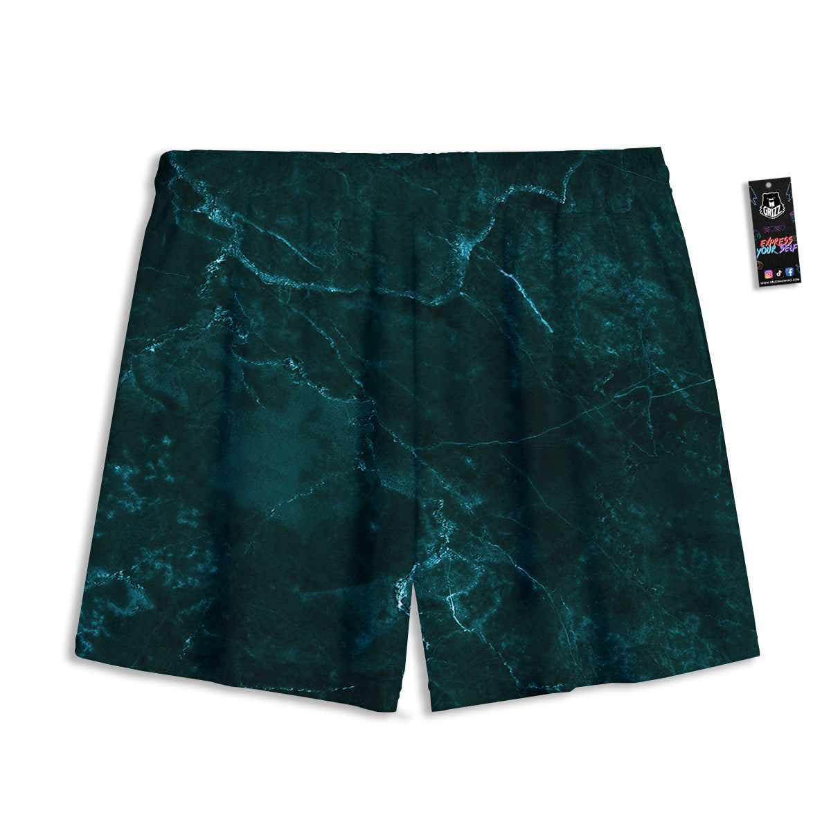 Marble Dark Green Print Mesh Shorts
