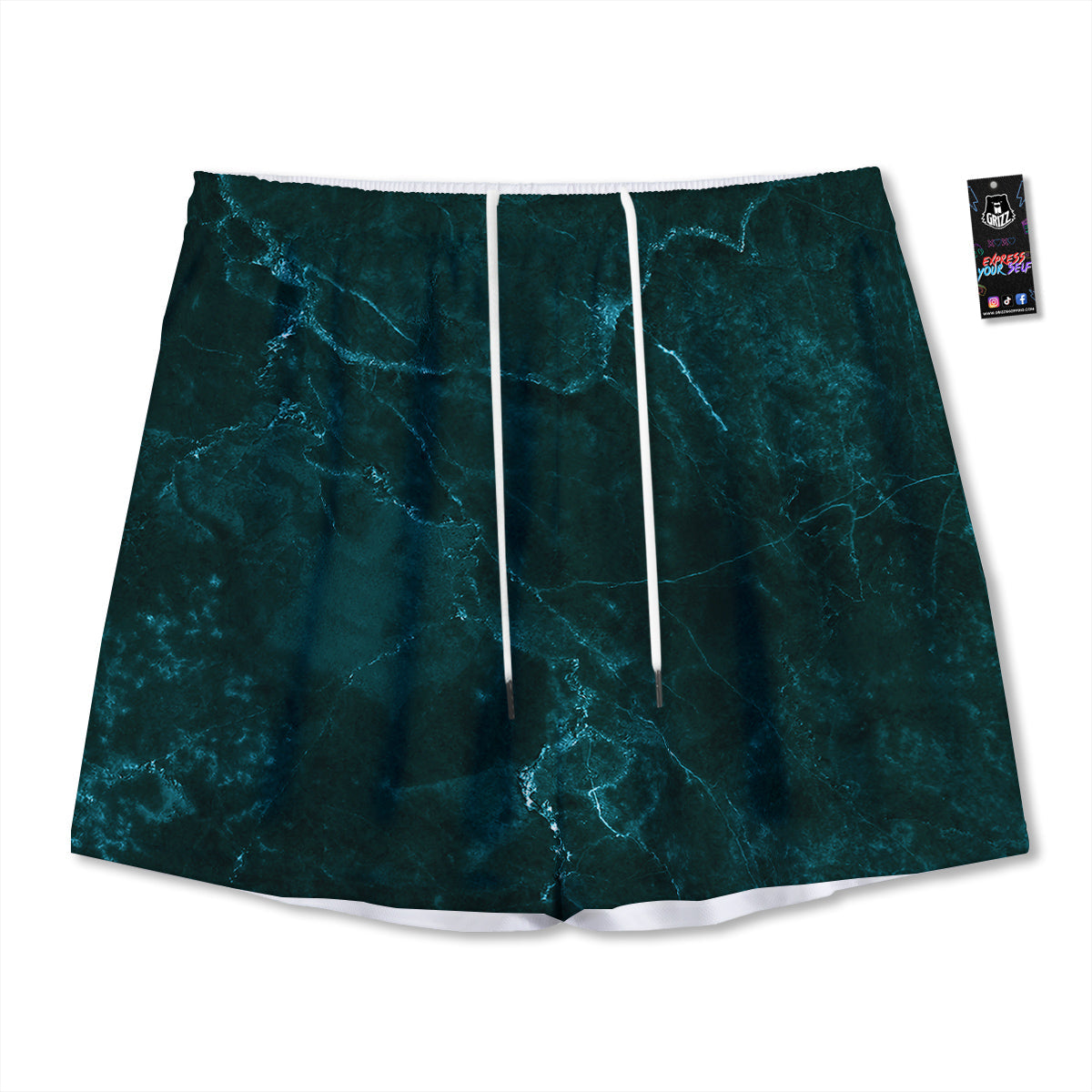 Marble Dark Green Print Mesh Shorts