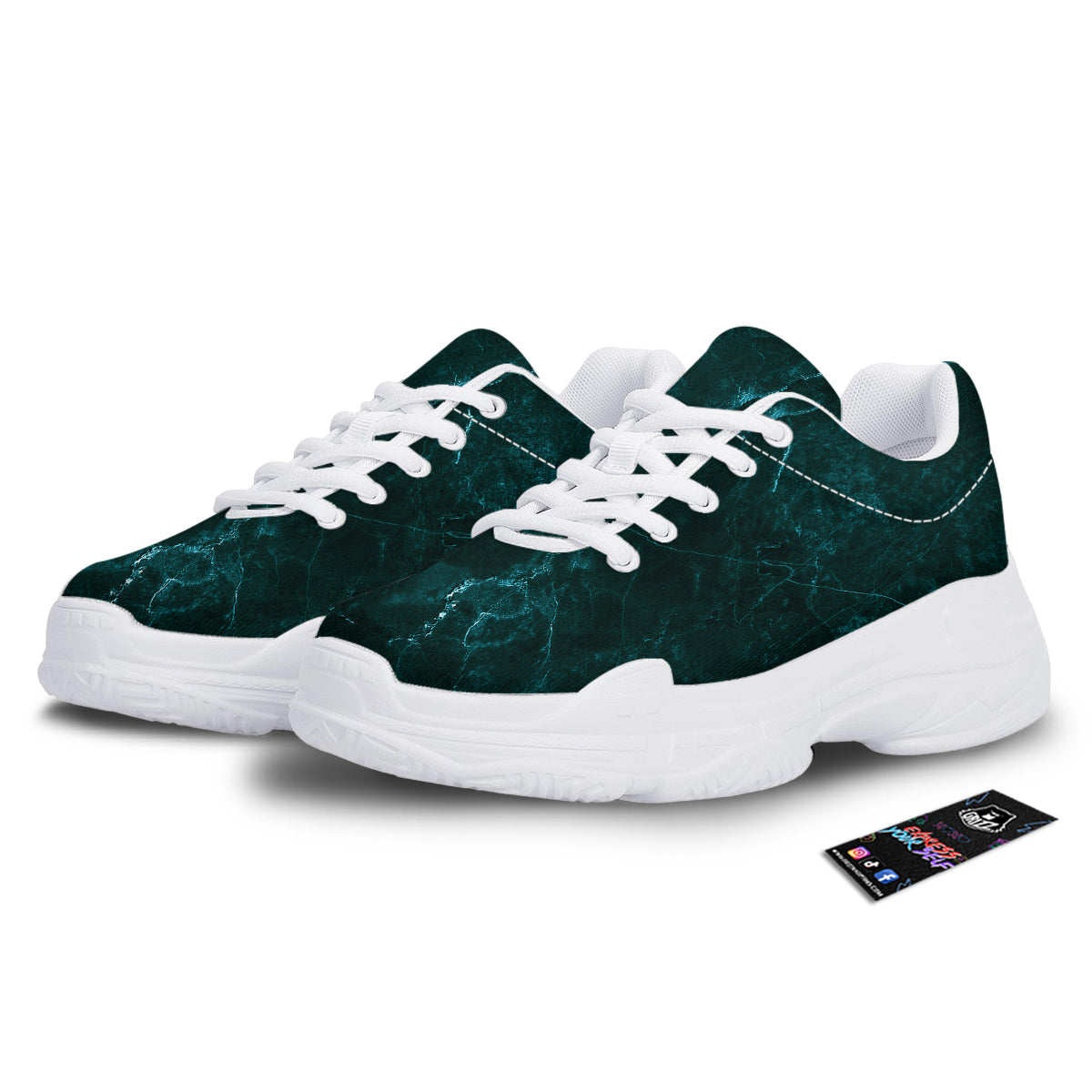 Marble Dark Green Print White Chunky Shoes-grizzshop
