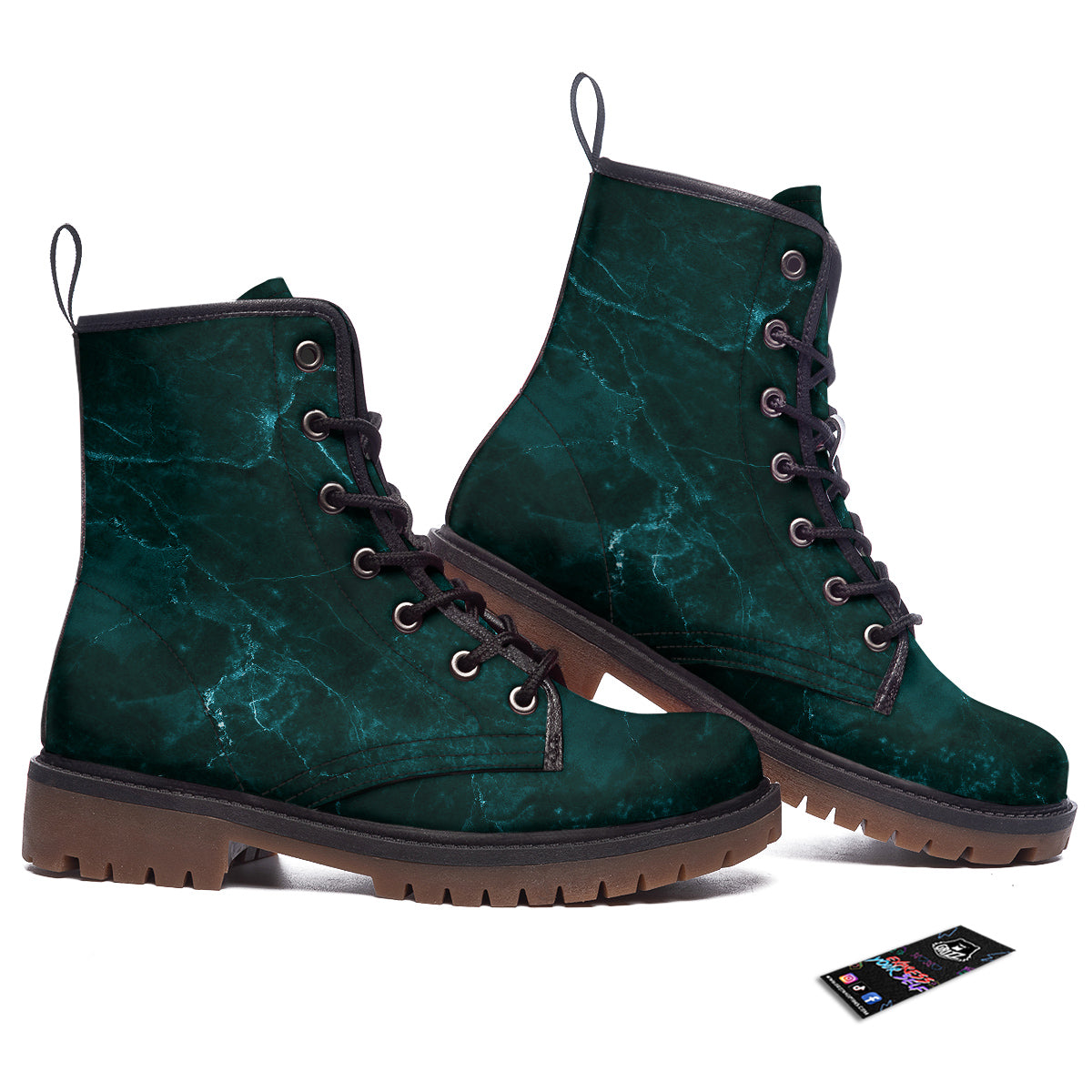 Marble Dark Green Print Work Boots-grizzshop