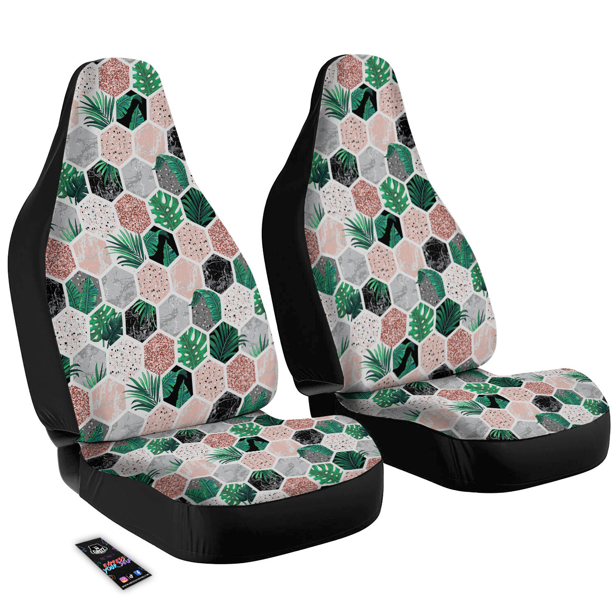 Marble Geometric And Tropical Leaves Print Car Seat Covers-grizzshop