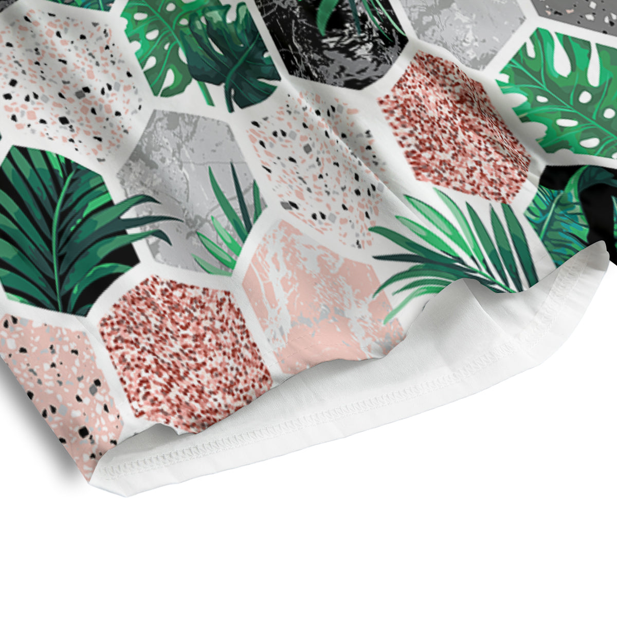 Marble Geometric And Tropical Leaves Print Men's Athletic Shorts