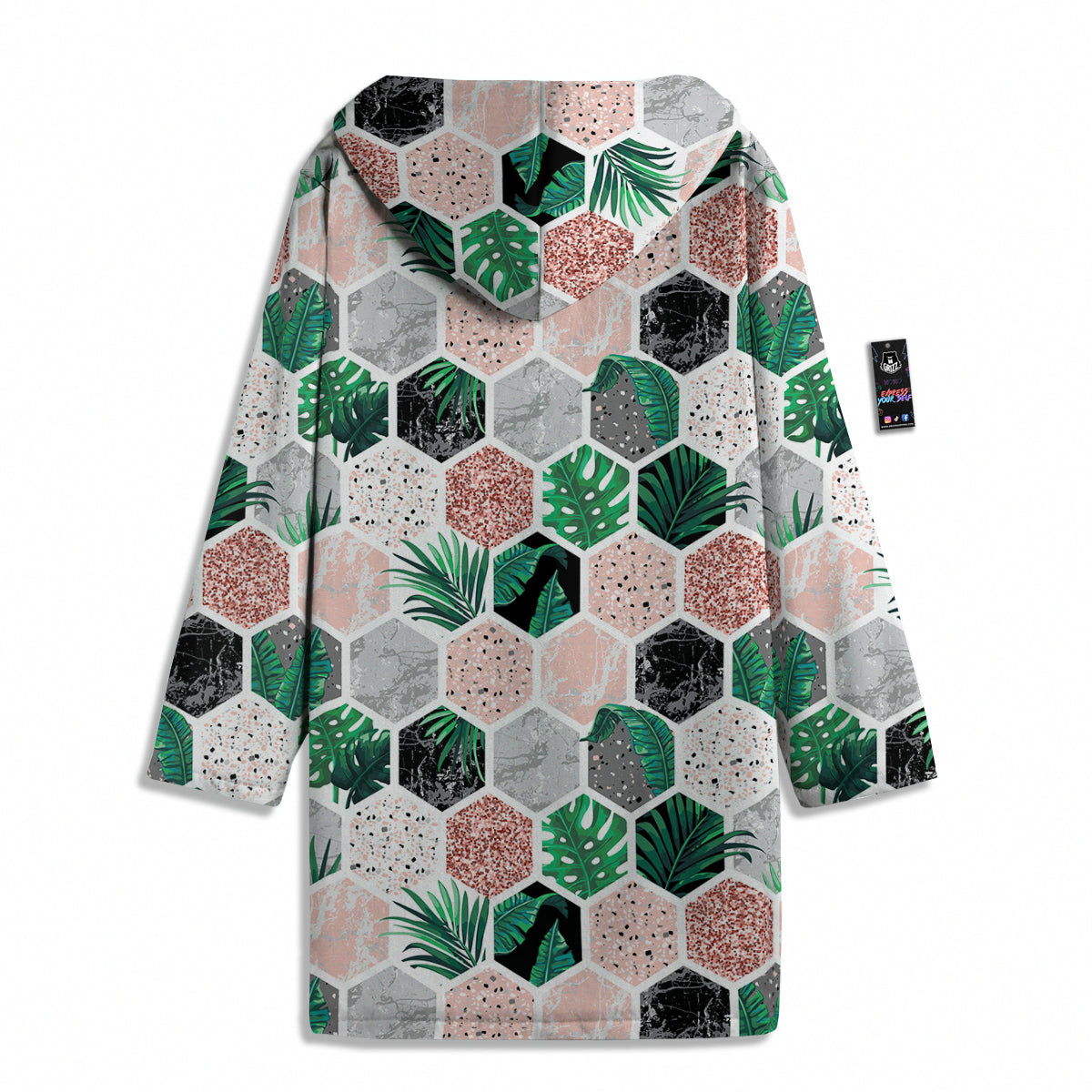 Marble Geometric And Tropical Leaves Print Men's Windbreaker Jacket-grizzshop