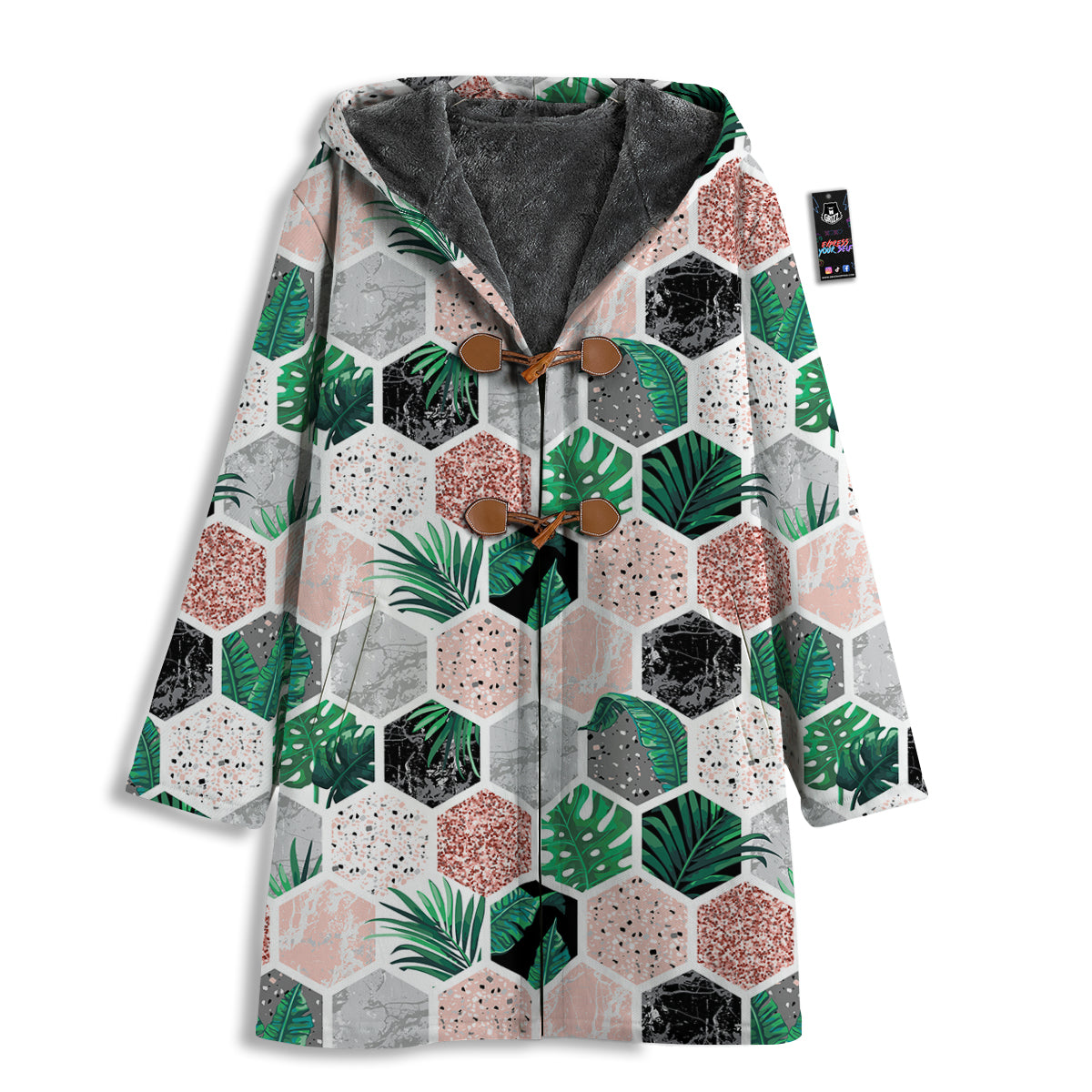 Marble Geometric And Tropical Leaves Print Men's Windbreaker Jacket-grizzshop