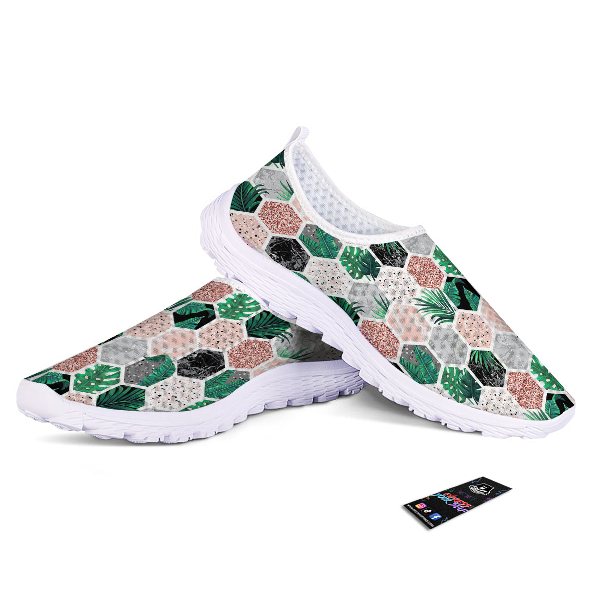 Marble Geometric And Tropical Leaves Print Nurse Shoes-grizzshop