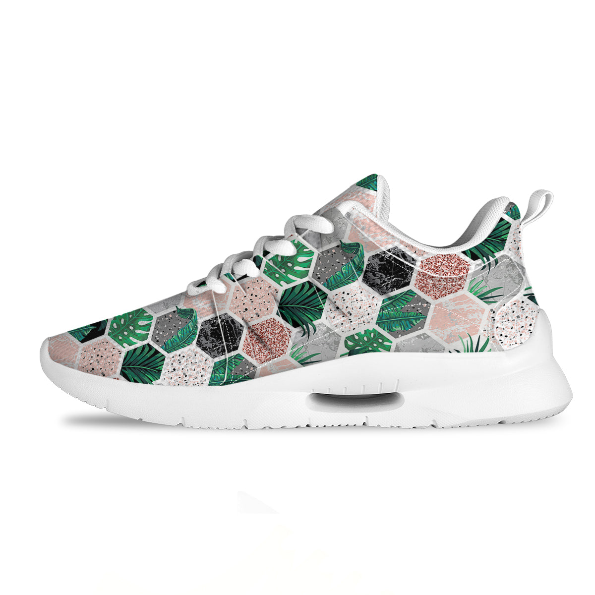 Marble Geometric And Tropical Leaves Print Tennis Shoes-grizzshop
