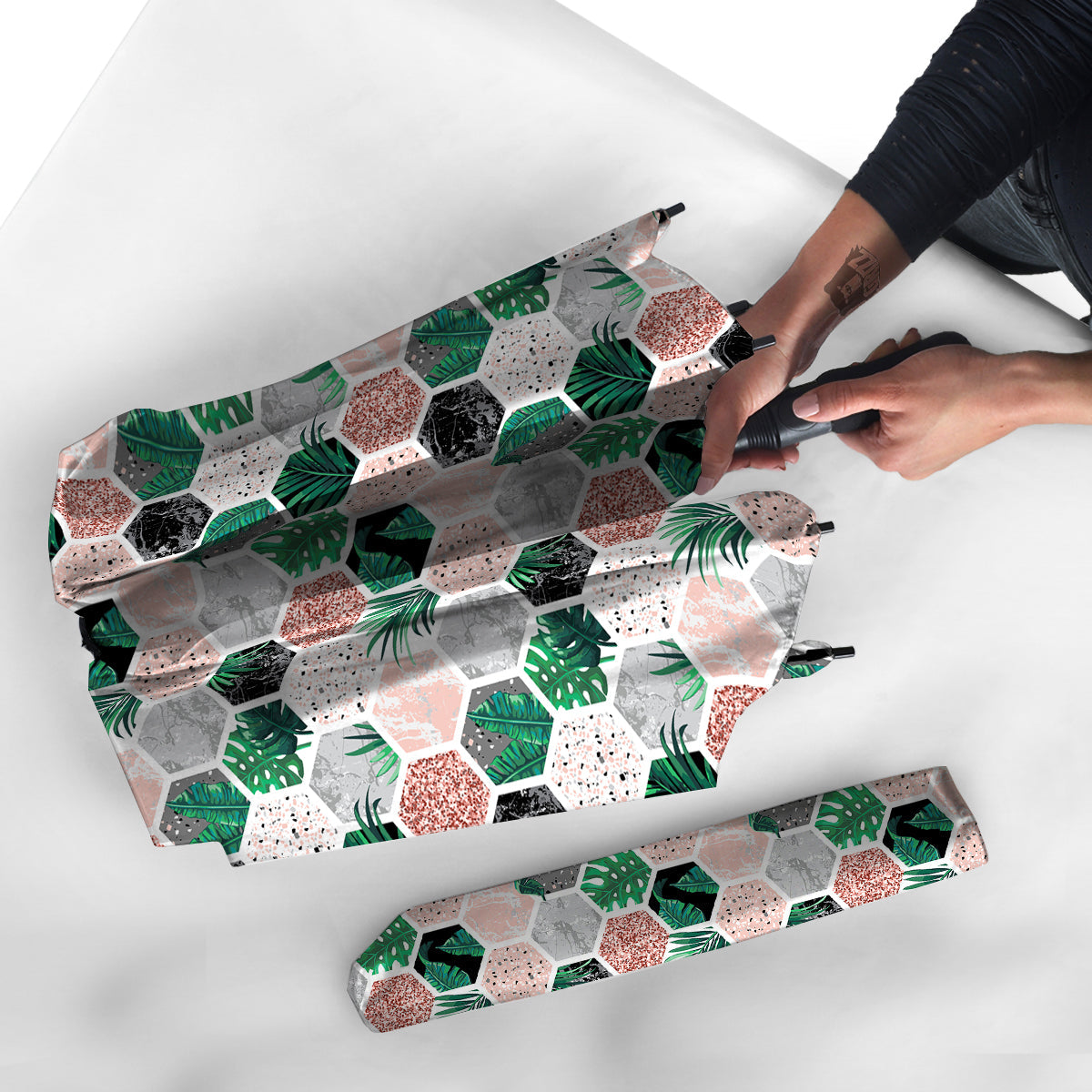 Marble Geometric And Tropical Leaves Print Umbrella-grizzshop