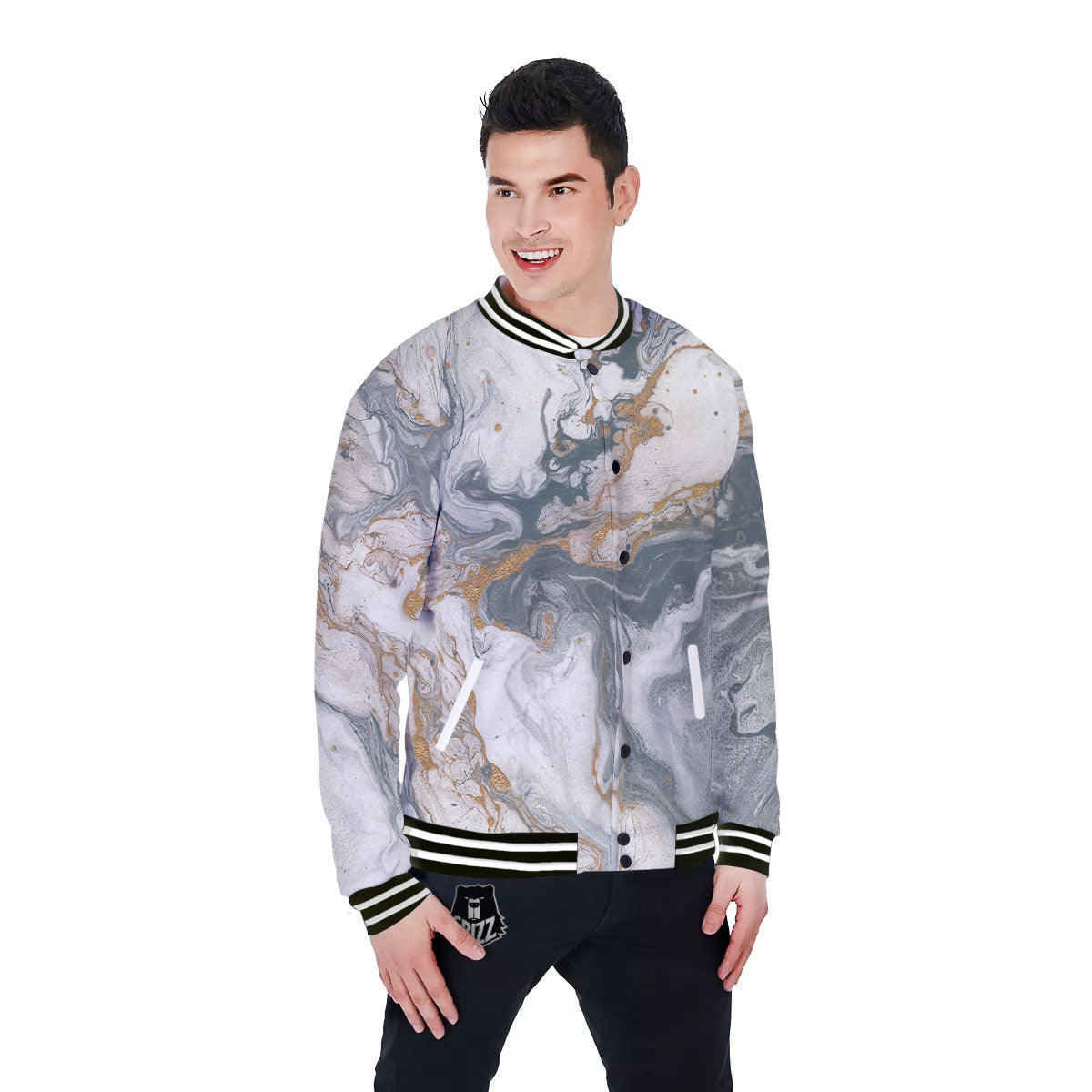 Marble Grey Bronze Print Baseball Jacket-grizzshop