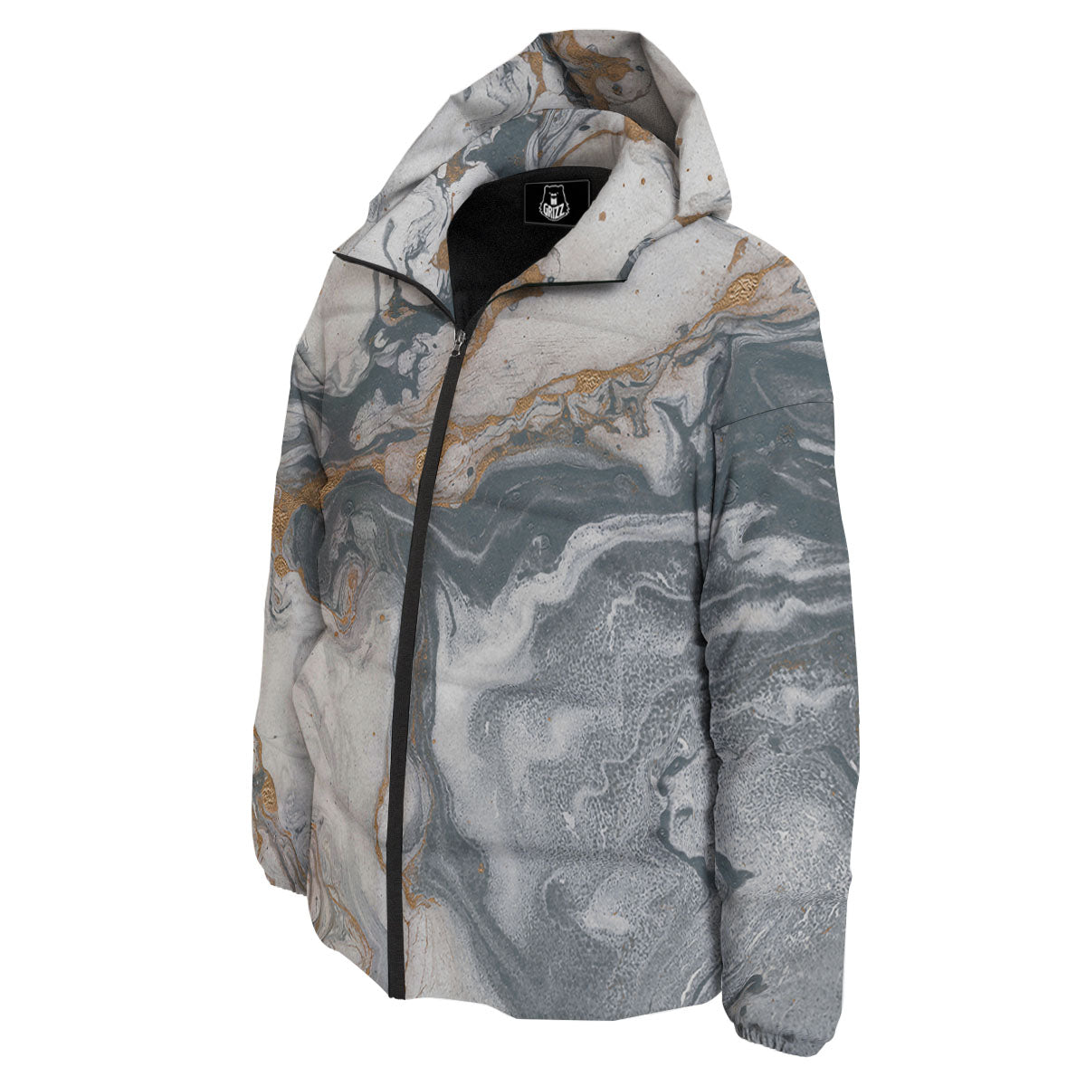 Marble Grey Bronze Print Down Jacket-grizzshop
