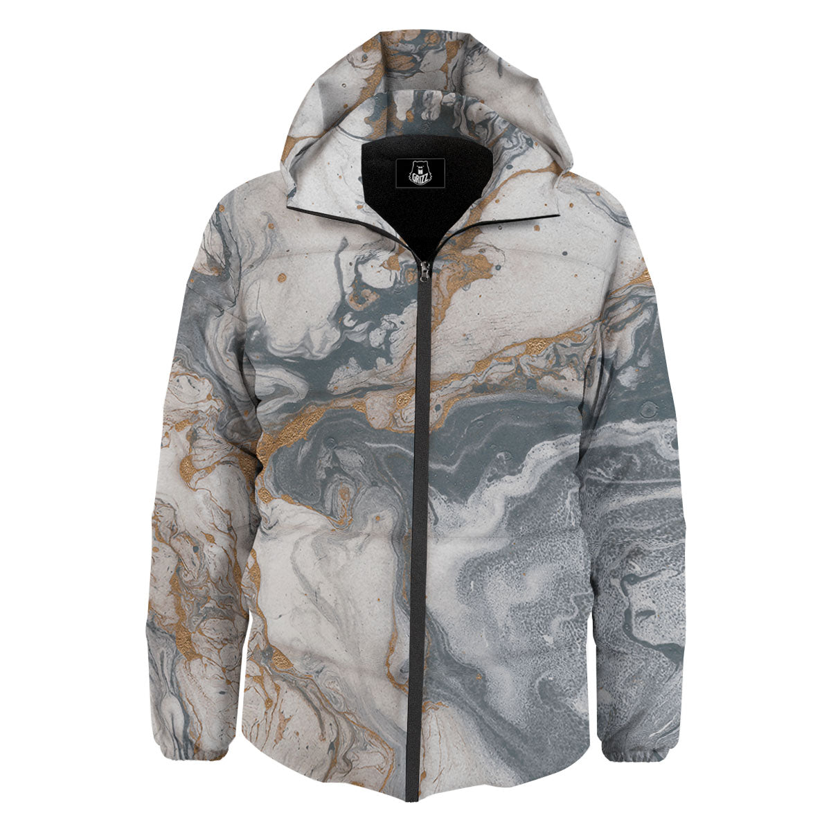 Marble Grey Bronze Print Down Jacket-grizzshop