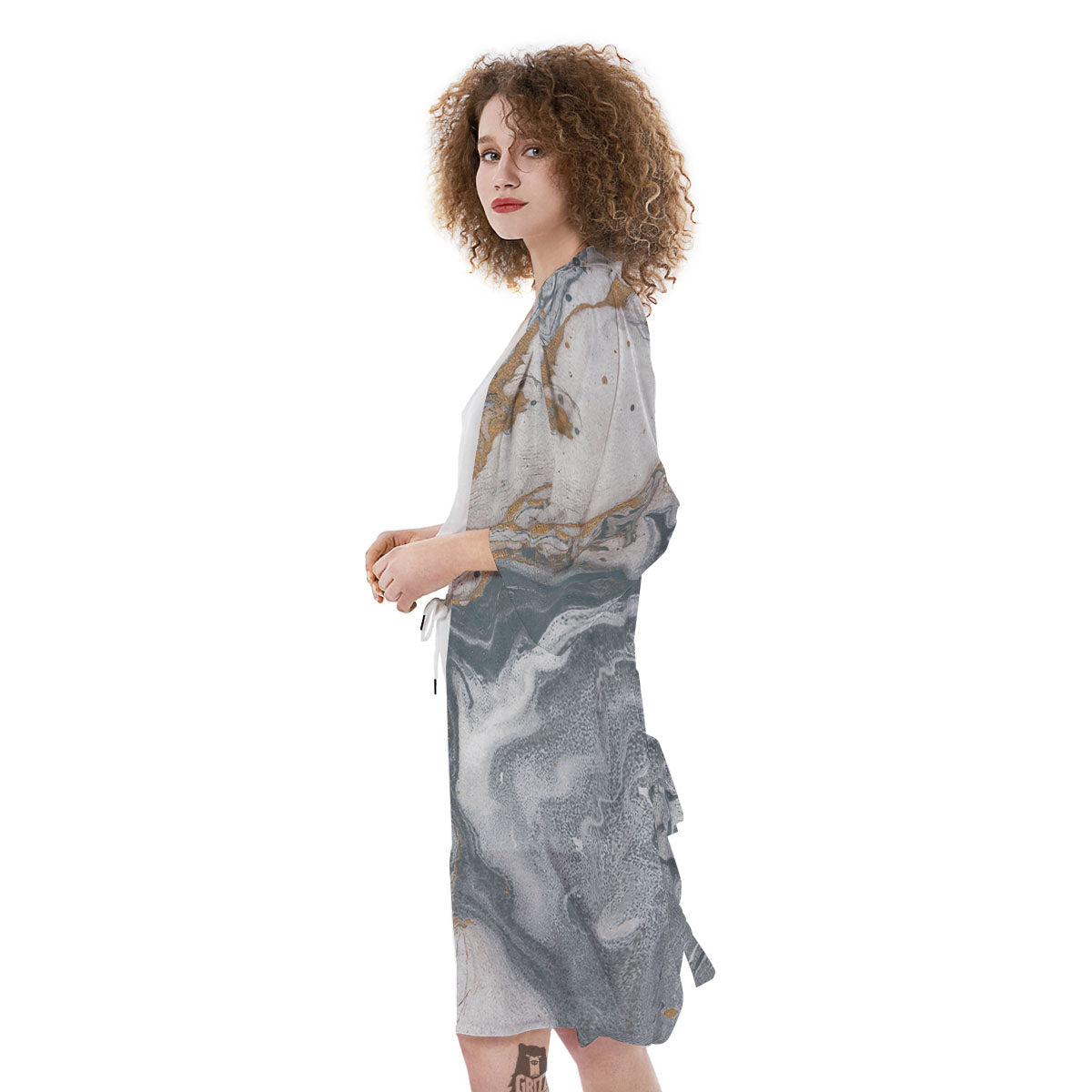 Marble Grey Bronze Print Kimono-grizzshop