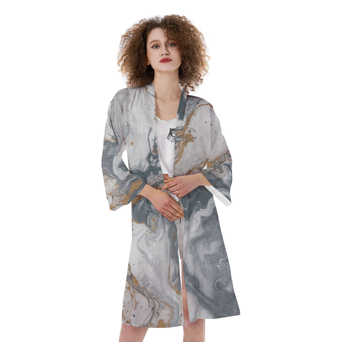 Marble Grey Bronze Print Kimono-grizzshop