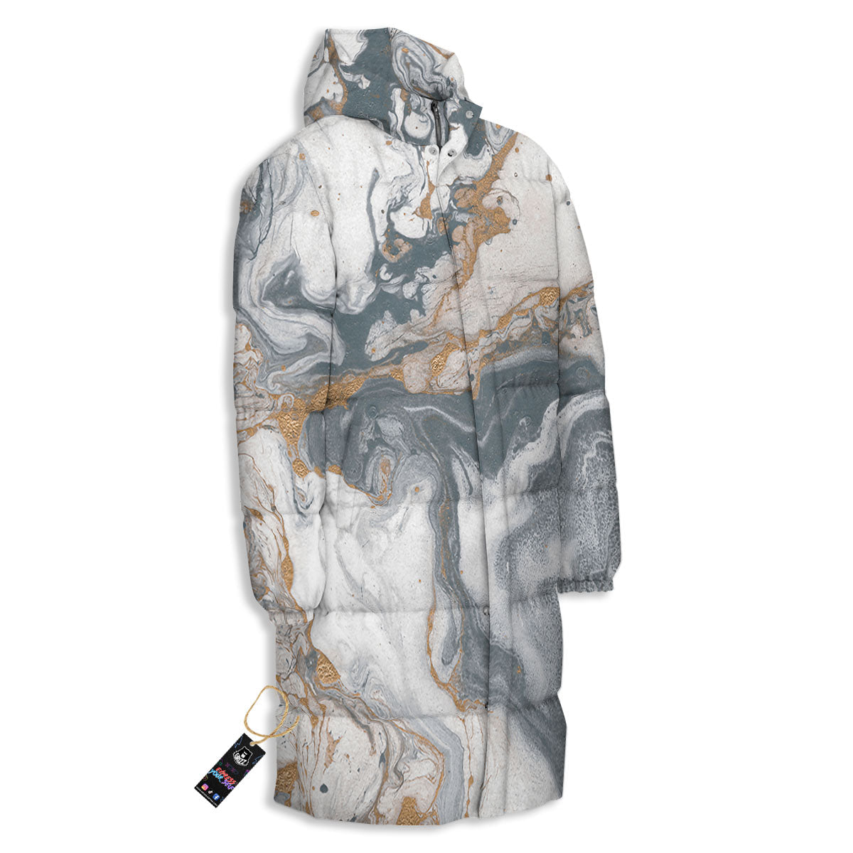 Marble Grey Bronze Print Long Down Jacket-grizzshop