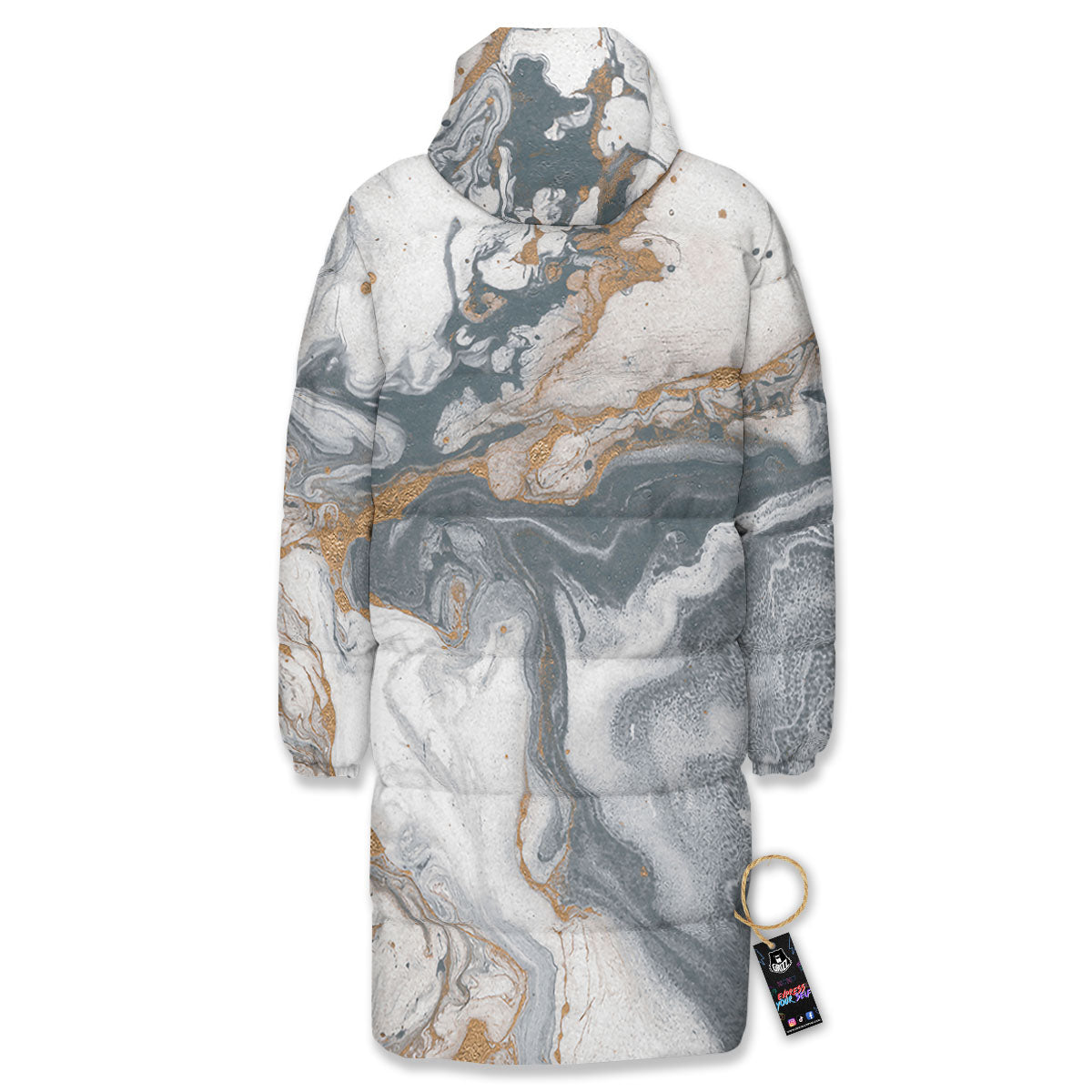 Marble Grey Bronze Print Long Down Jacket-grizzshop