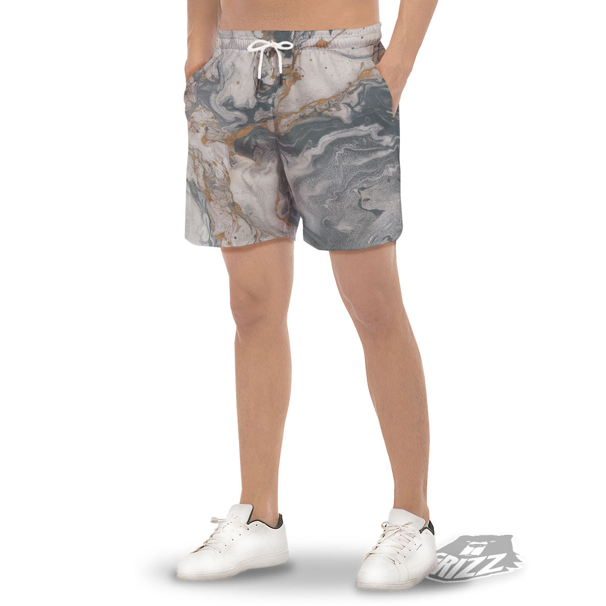 Marble Grey Bronze Print Men's Gym Shorts-grizzshop