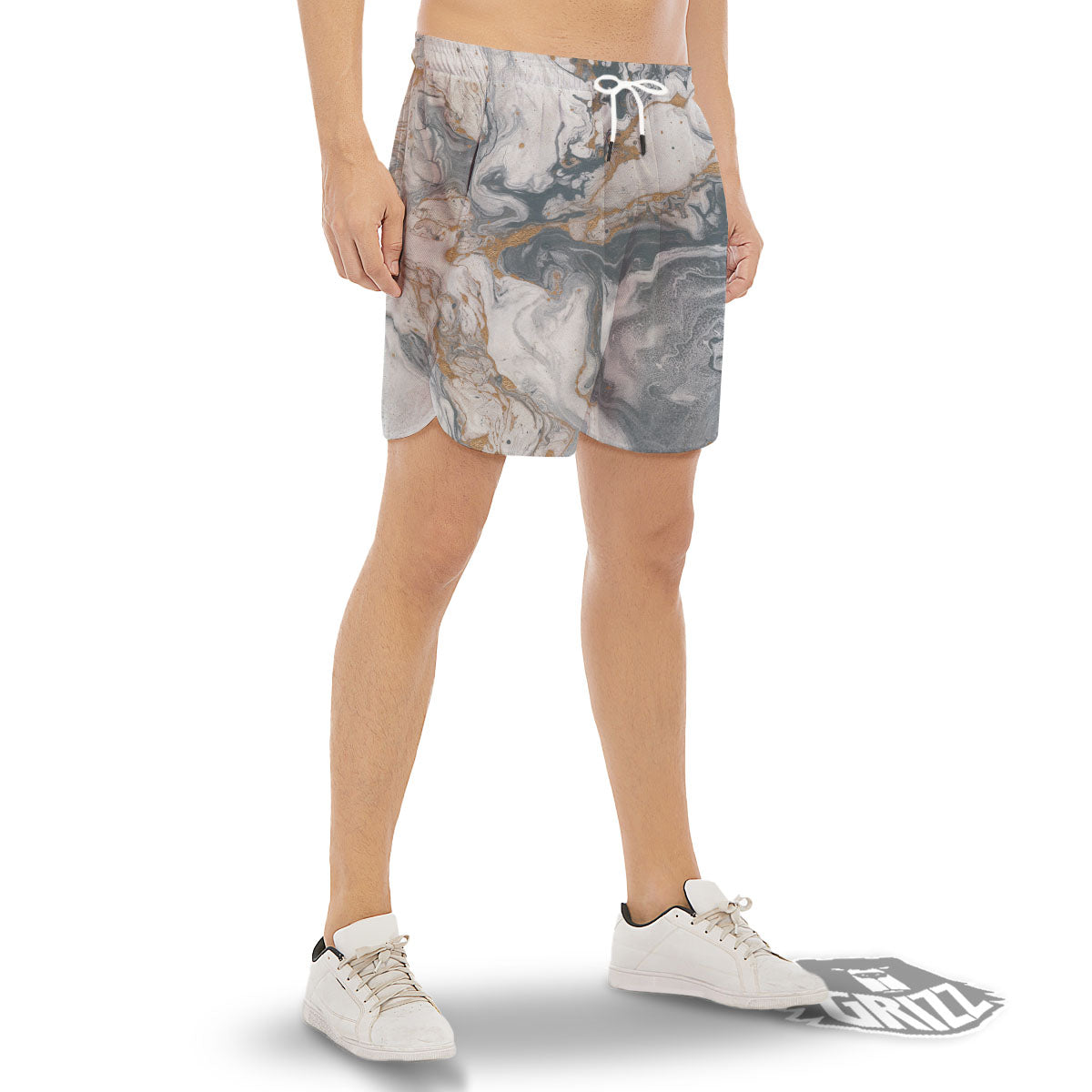 Marble Grey Bronze Print Men's Gym Shorts-grizzshop