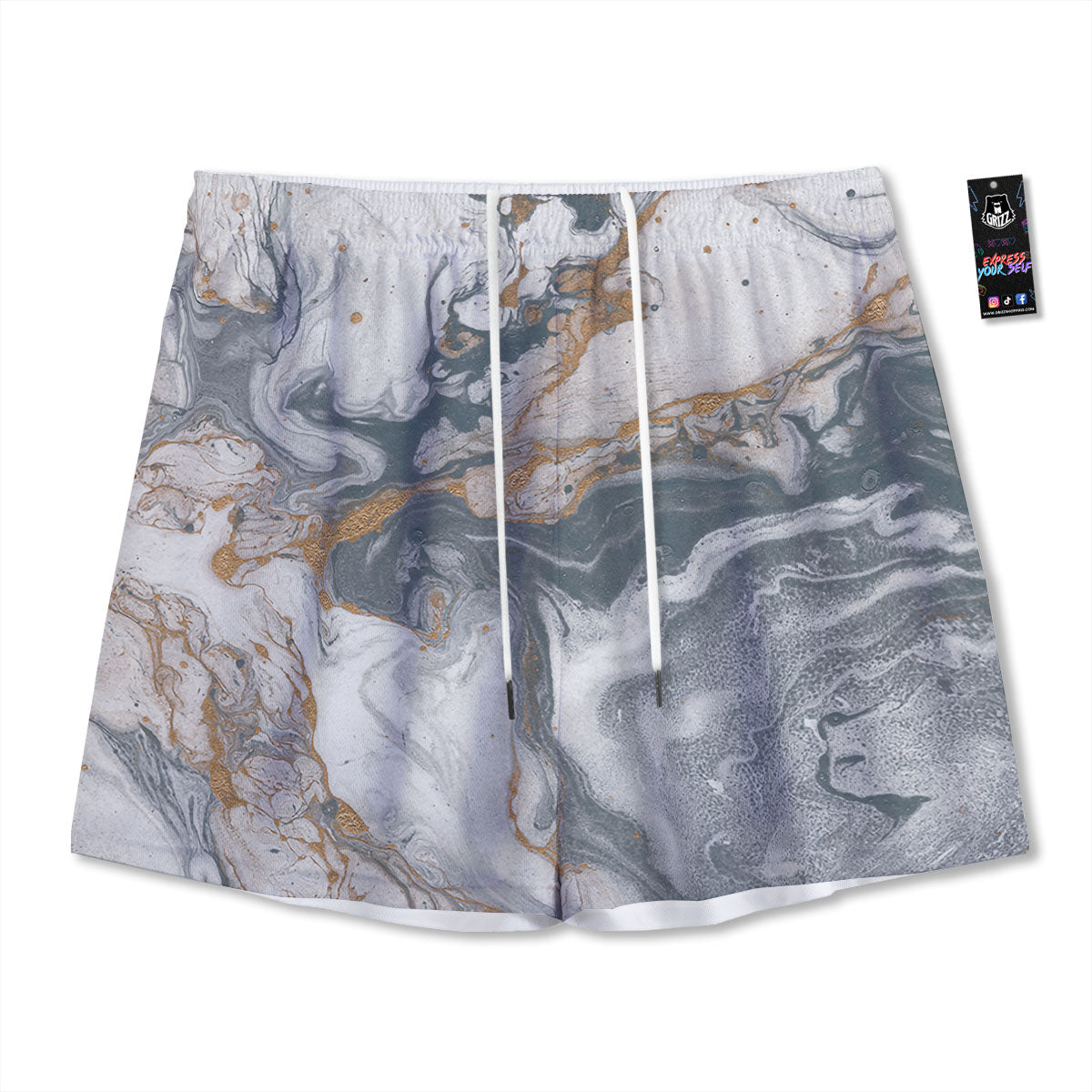 Marble Grey Bronze Print Mesh Shorts