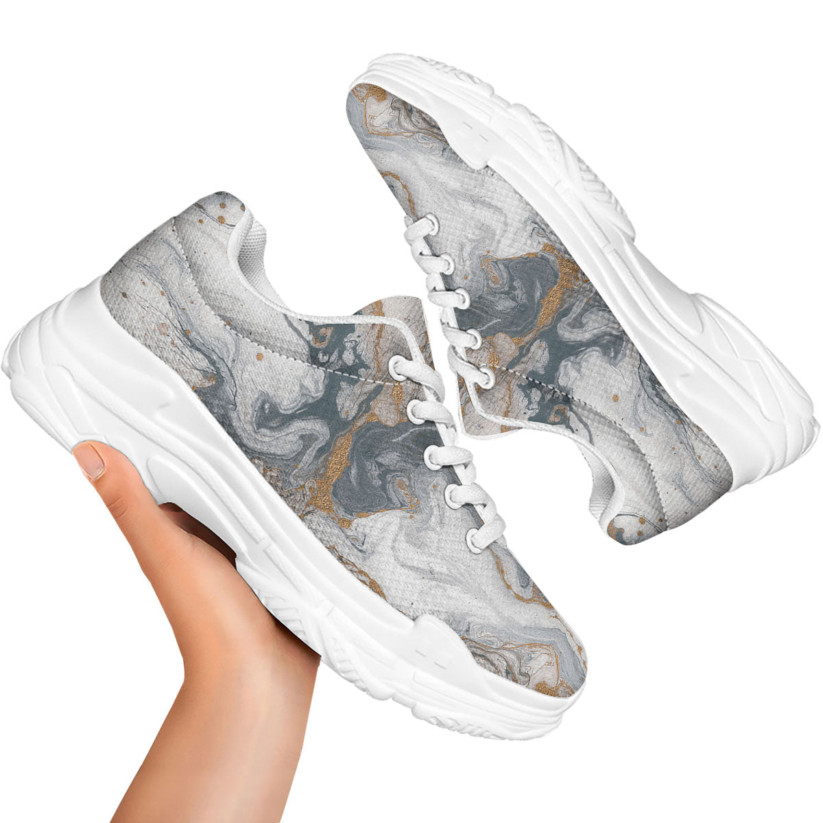Marble Grey Bronze Print White Chunky Shoes-grizzshop