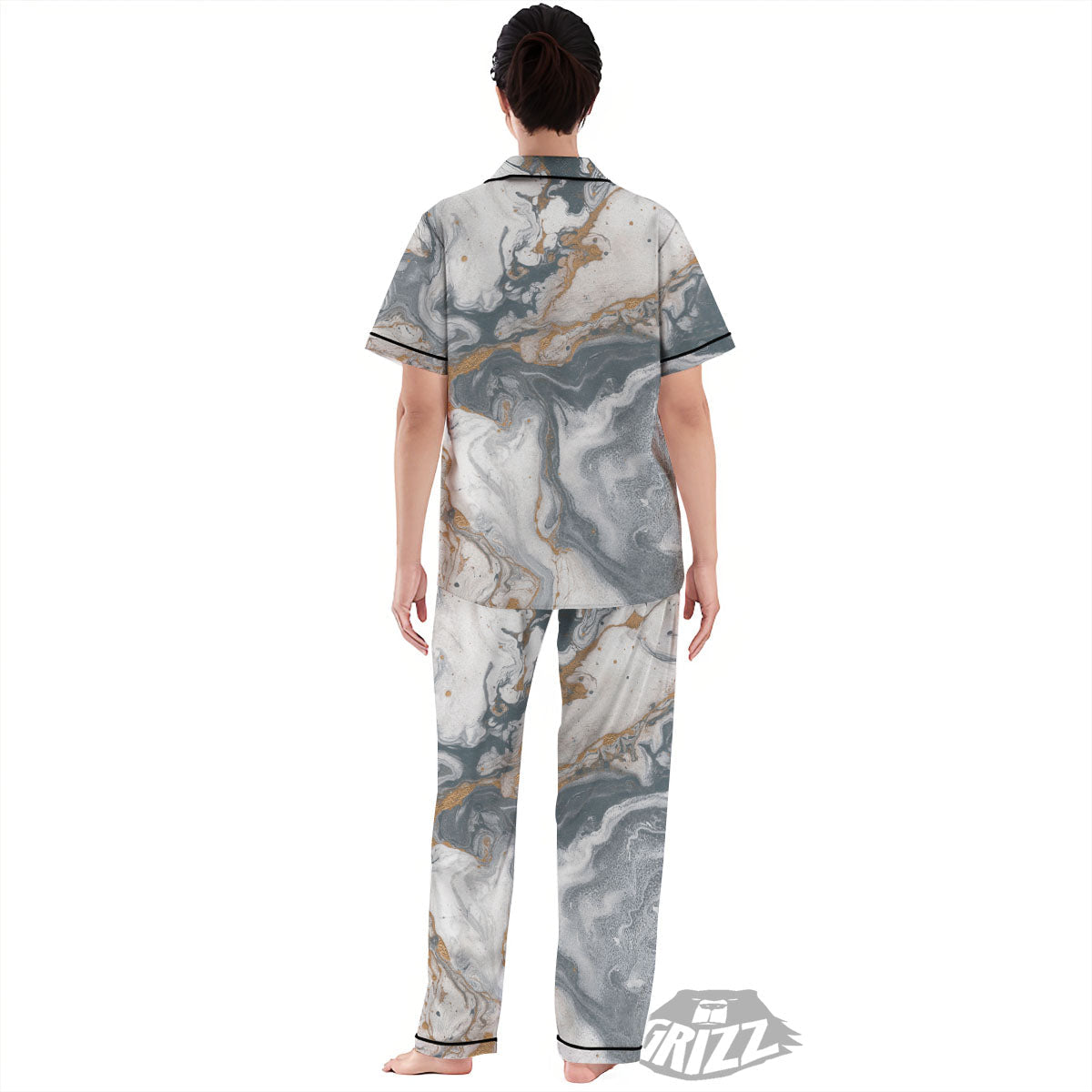 Marble Grey Bronze Print Women's Pajamas Set-grizzshop