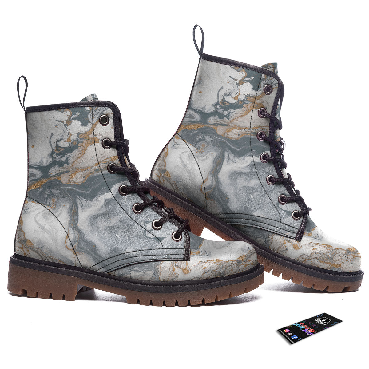 Marble Grey Bronze Print Work Boots-grizzshop