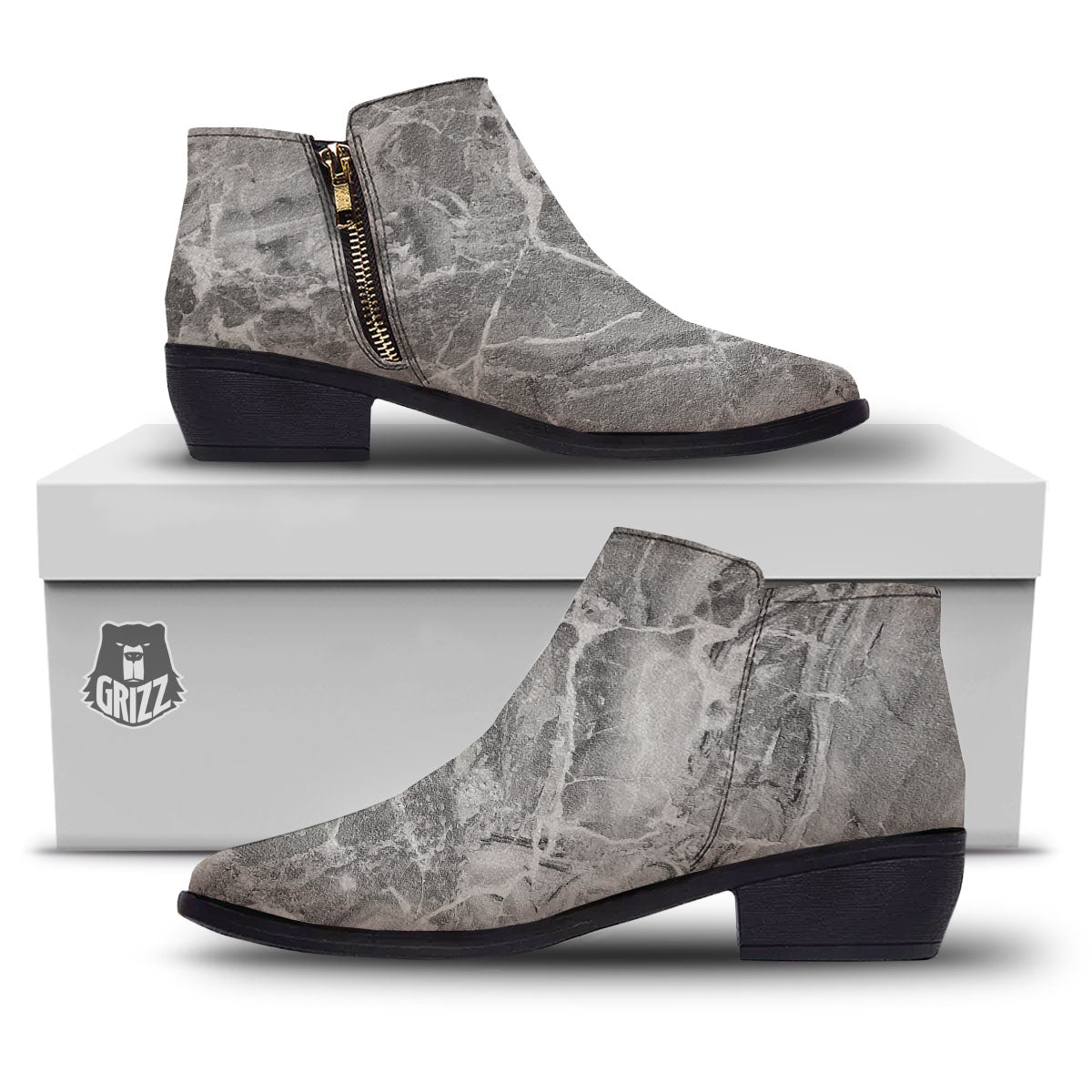 Marble Grey Print Ankle Boots-grizzshop