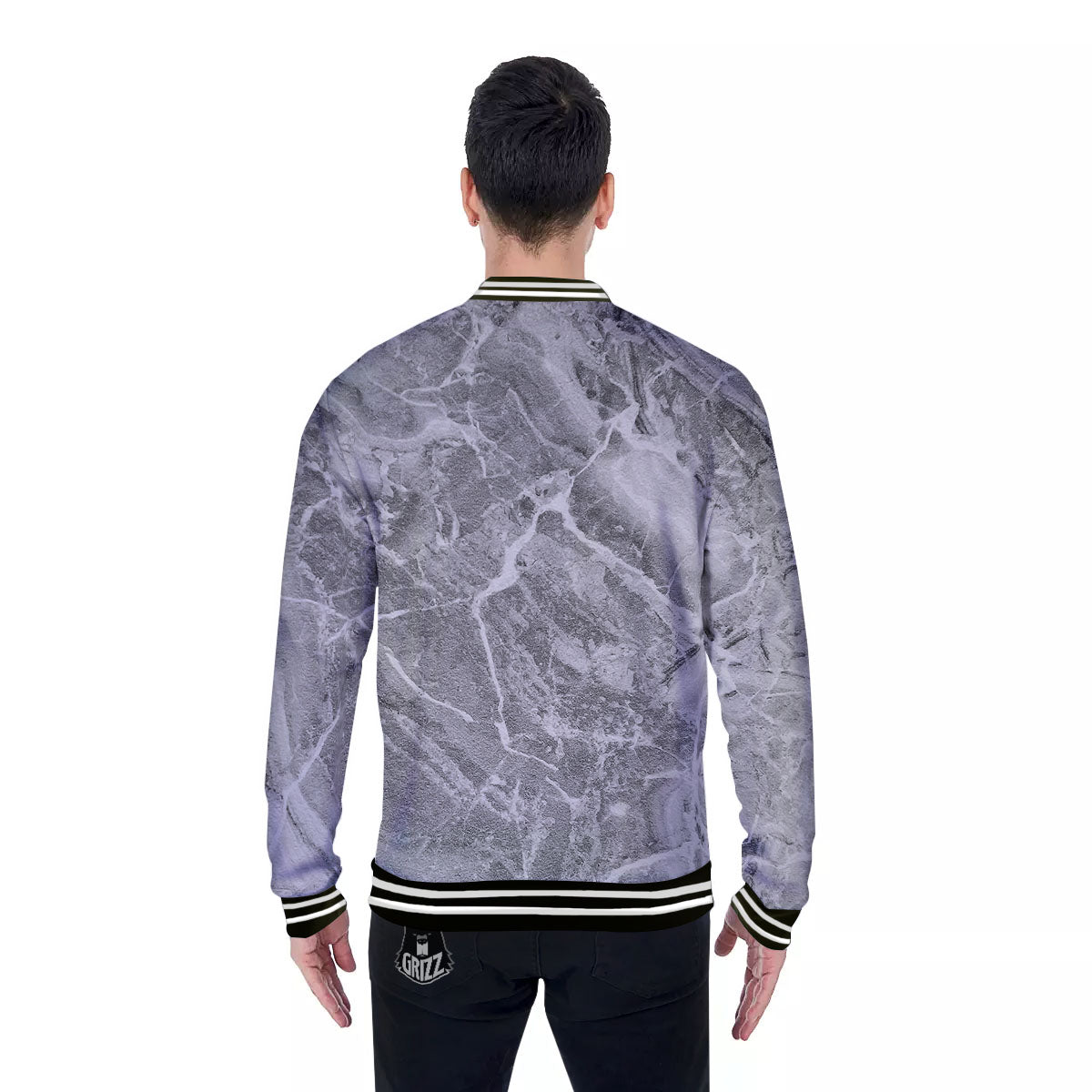 Marble Grey Print Baseball Jacket-grizzshop