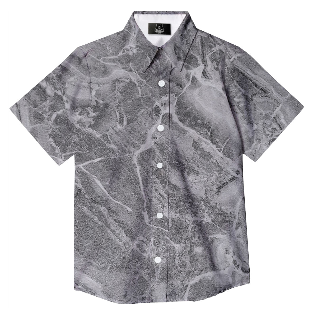 Marble Grey Print Button Up Shirt-grizzshop