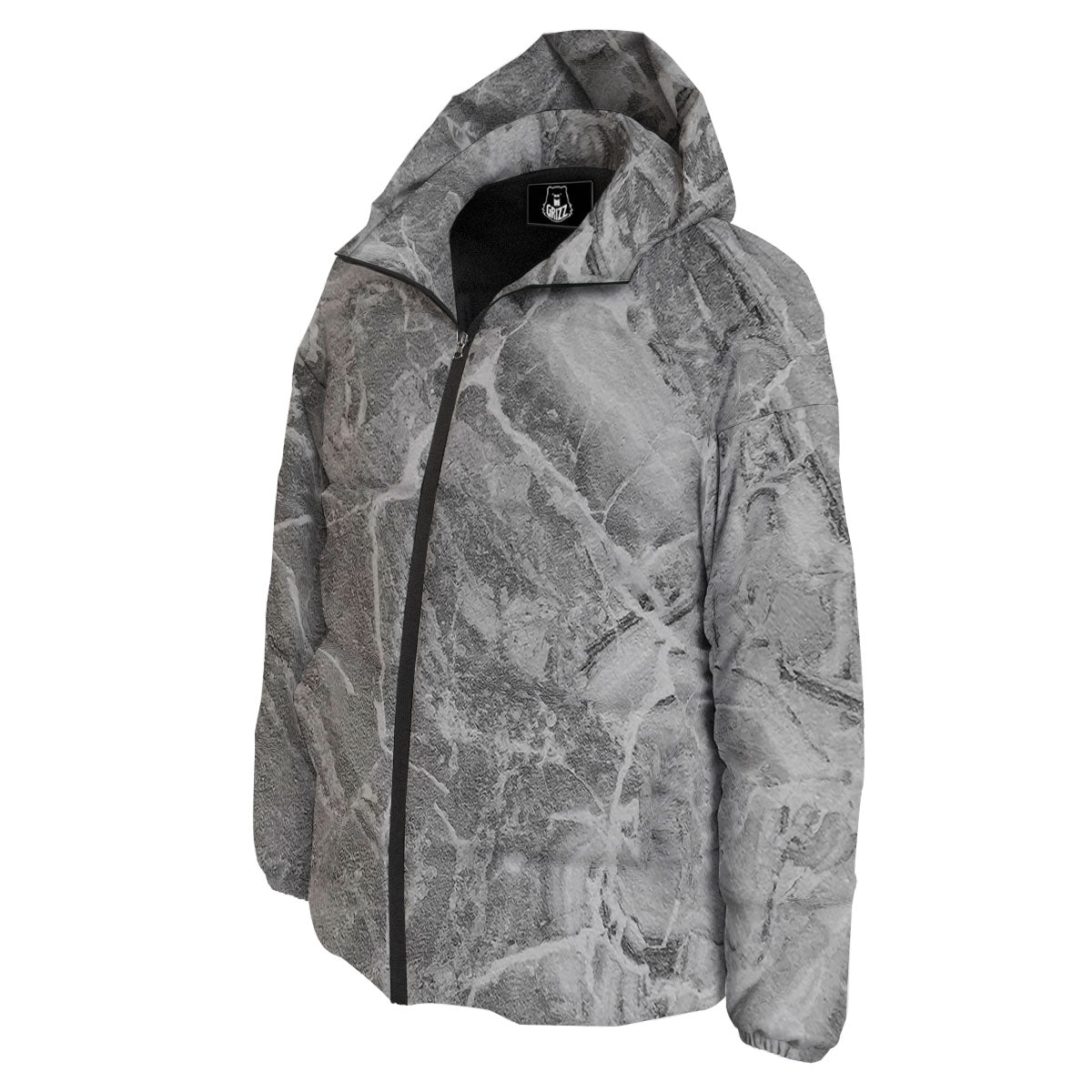 Marble Grey Print Down Jacket-grizzshop