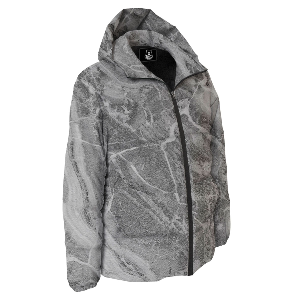 Marble Grey Print Down Jacket-grizzshop