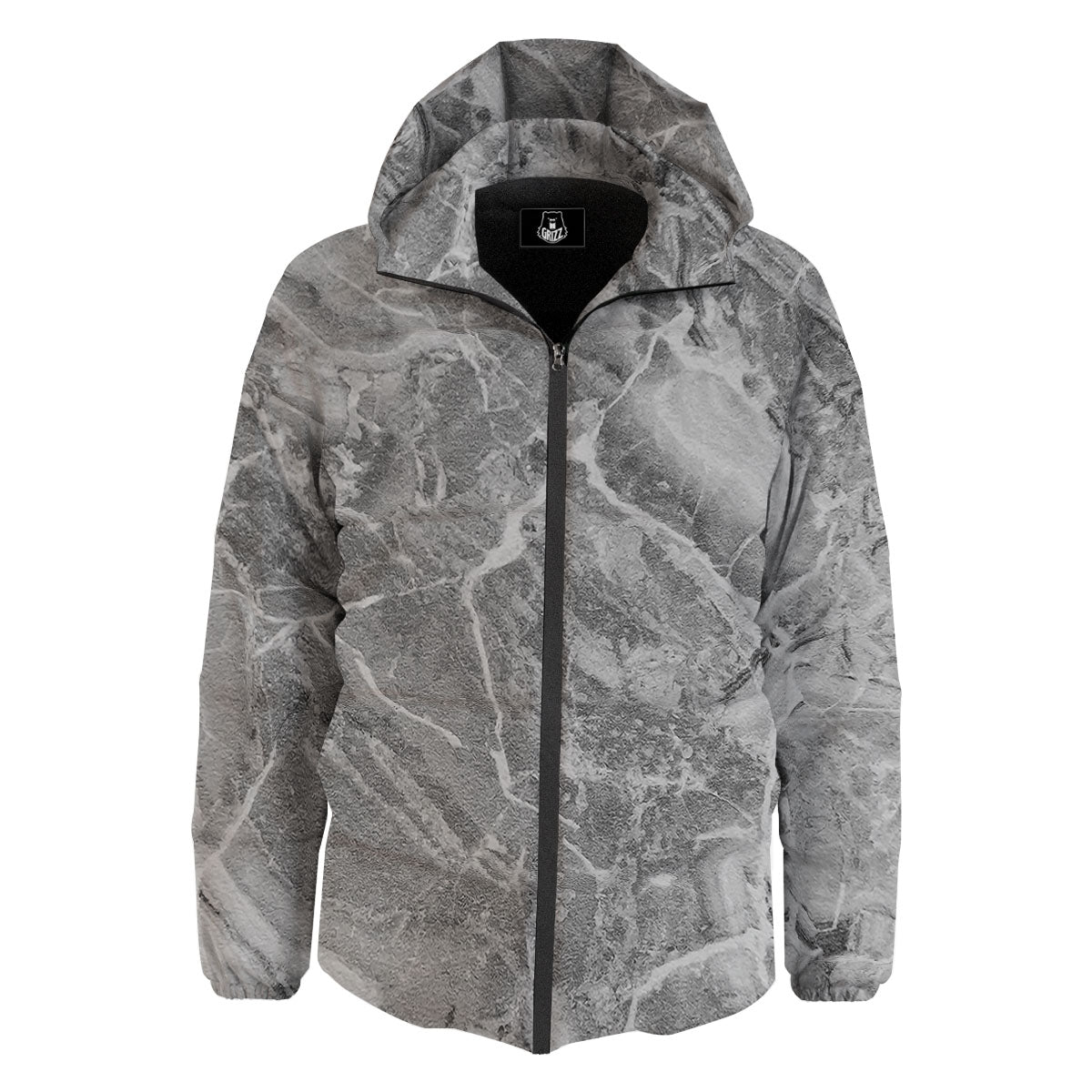 Marble Grey Print Down Jacket-grizzshop