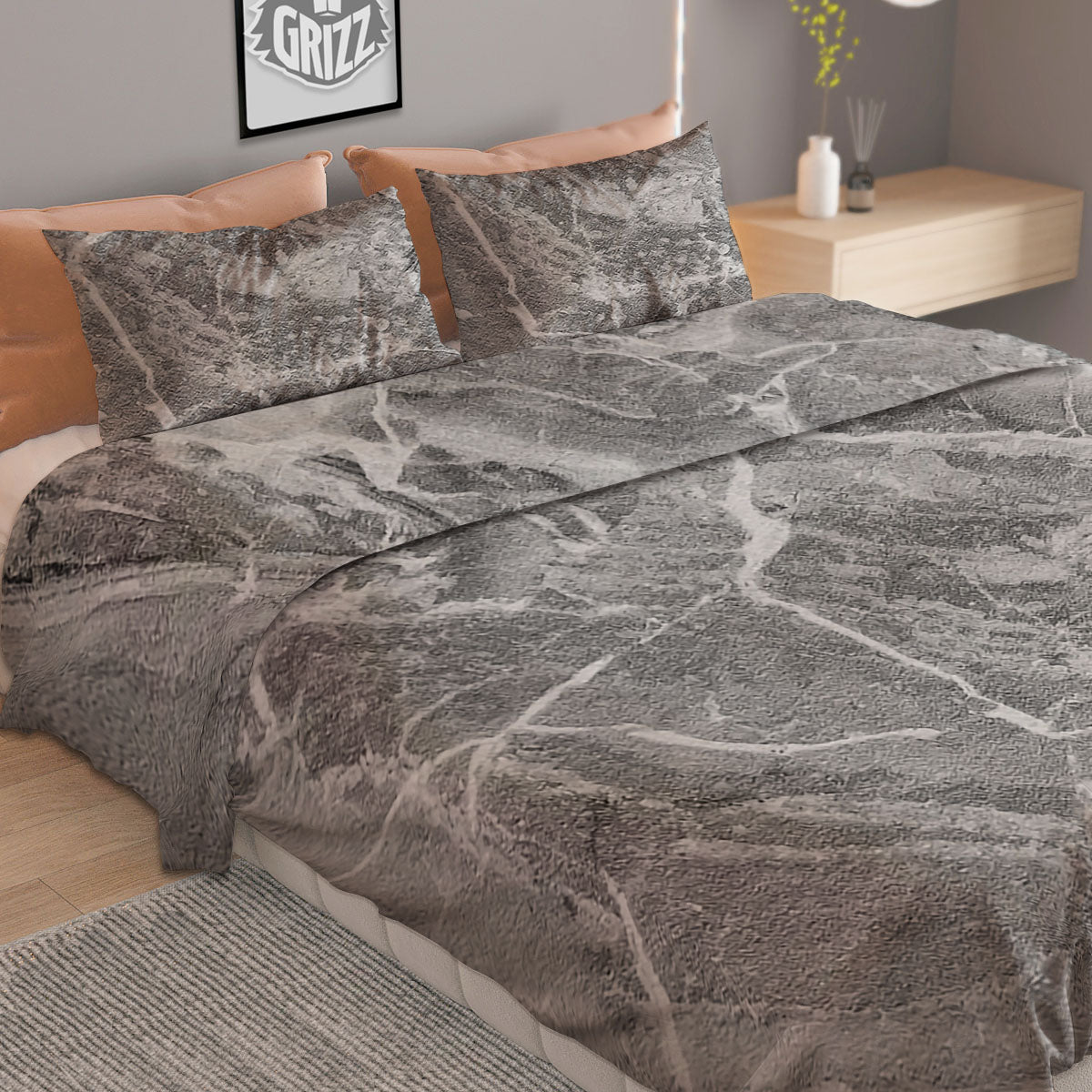 Marble Grey Print Duvet Cover Bedding Set