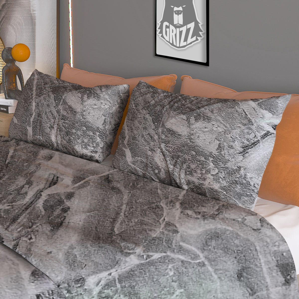 Marble Grey Print Duvet Cover Bedding Set