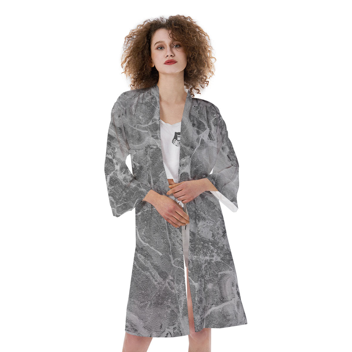 Marble Grey Print Kimono-grizzshop