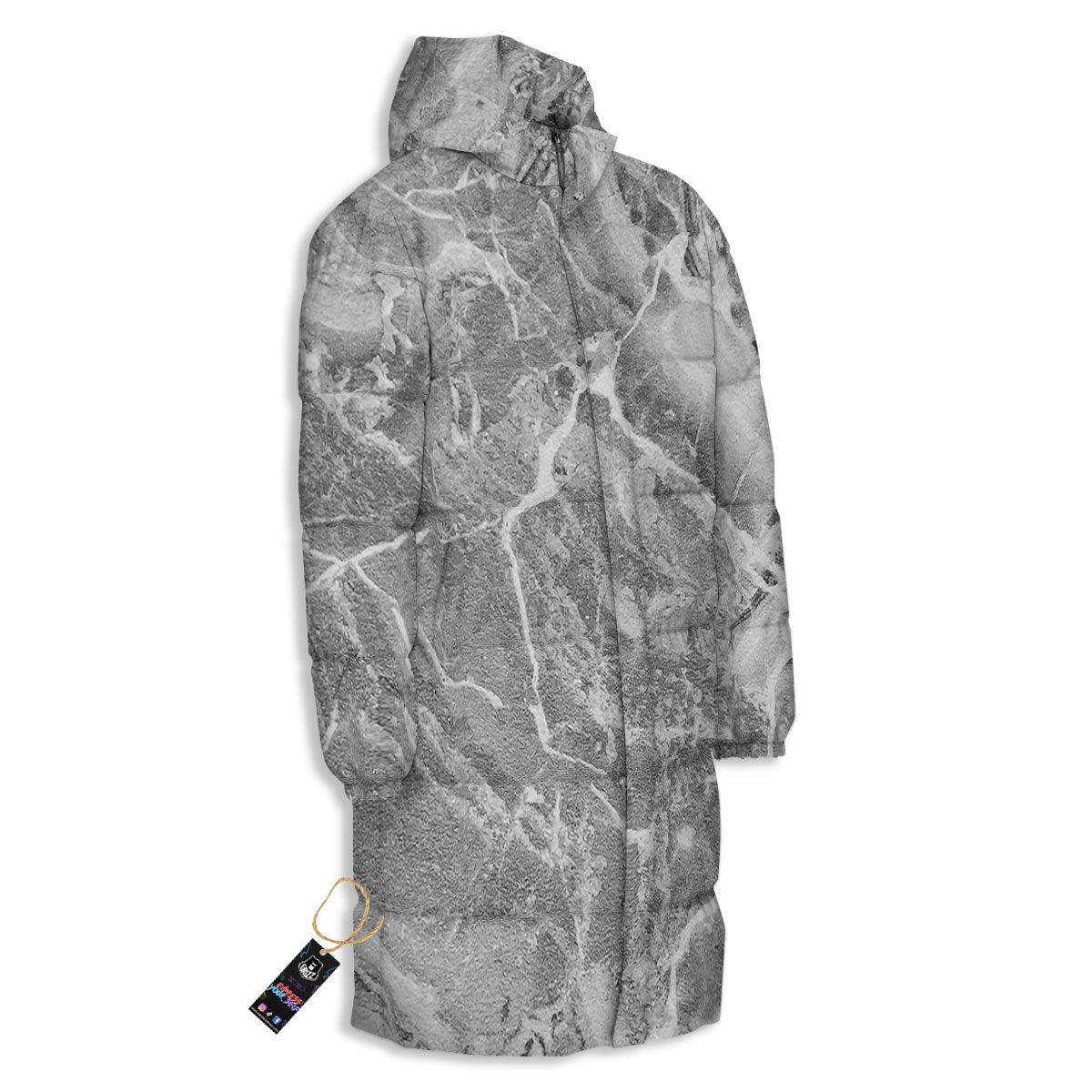 Marble Grey Print Long Down Jacket-grizzshop