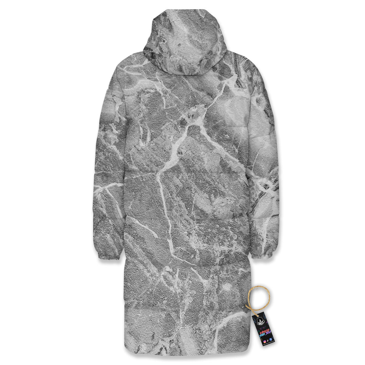 Marble Grey Print Long Down Jacket-grizzshop