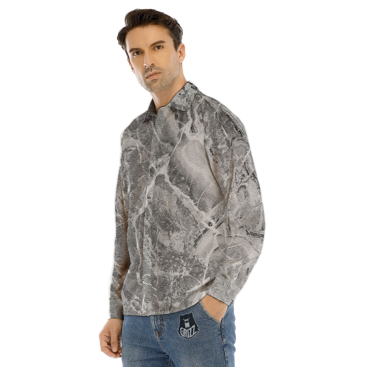 Marble Grey Print Men's Dress Shirts-grizzshop