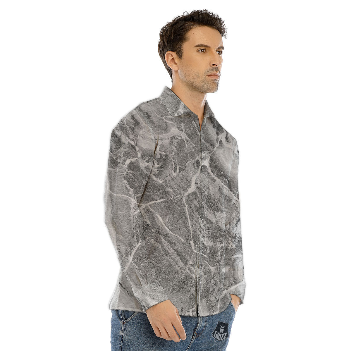 Marble Grey Print Men's Dress Shirts-grizzshop