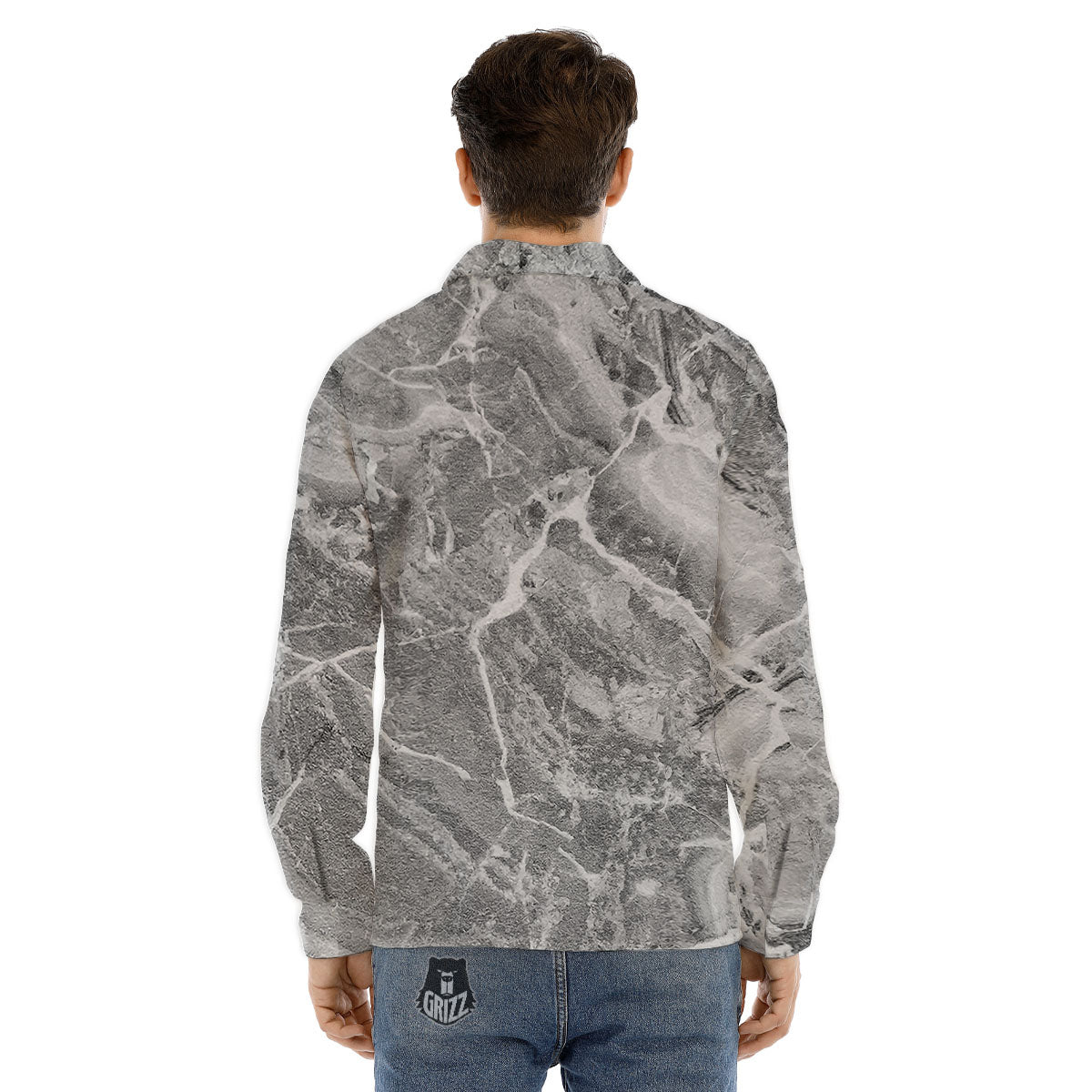 Marble Grey Print Men's Dress Shirts-grizzshop