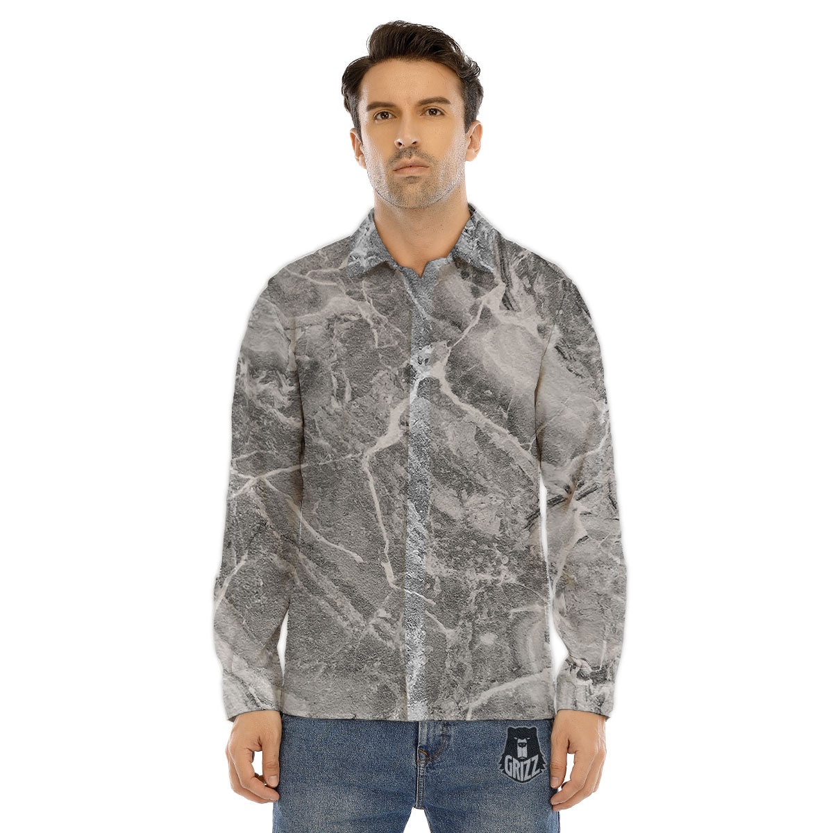 Marble Grey Print Men's Dress Shirts-grizzshop