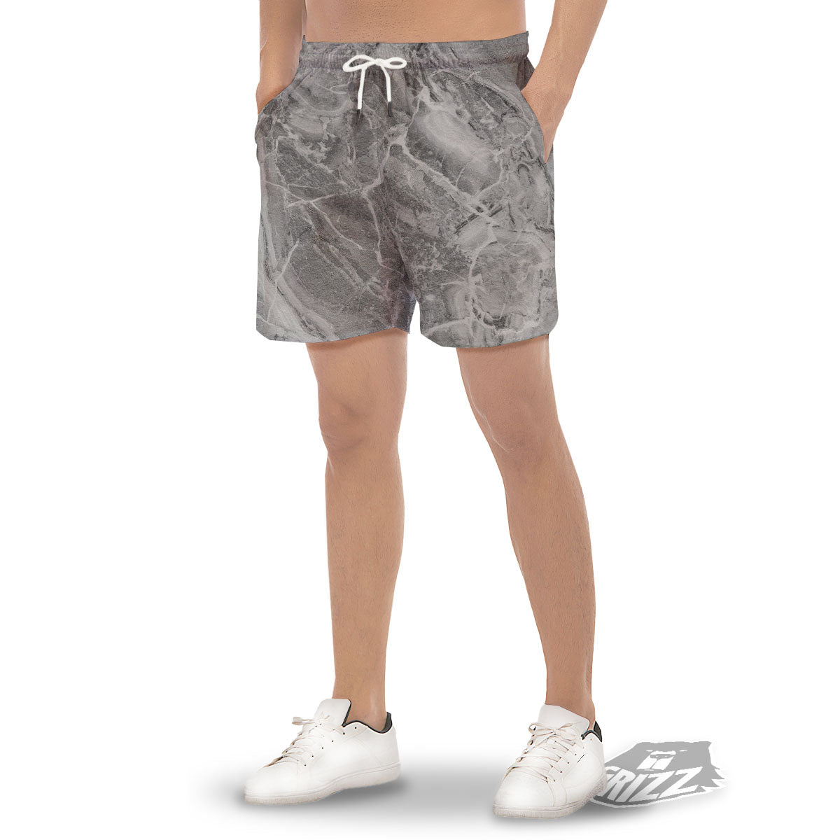 Marble Grey Print Men's Gym Shorts-grizzshop
