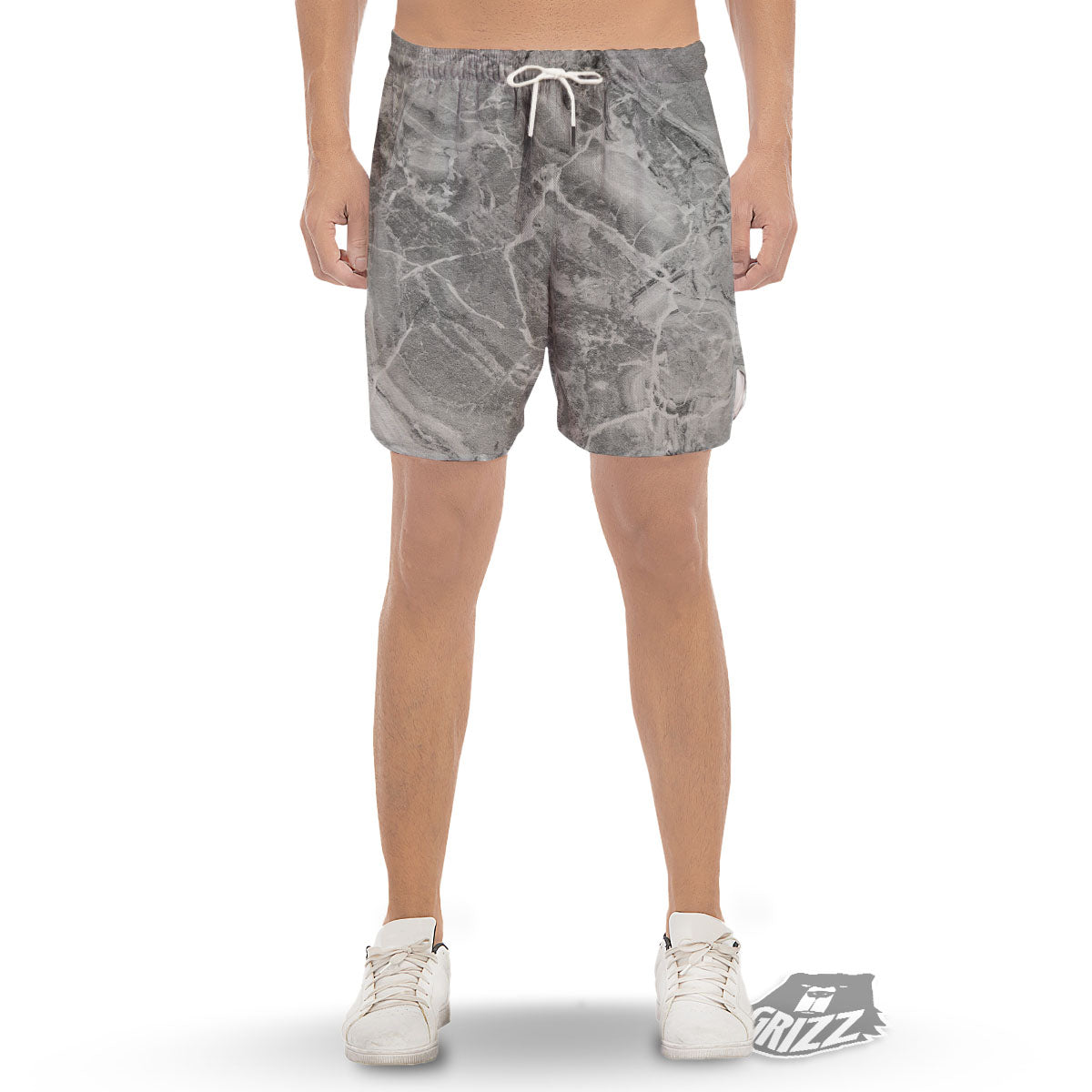 Marble Grey Print Men's Gym Shorts-grizzshop