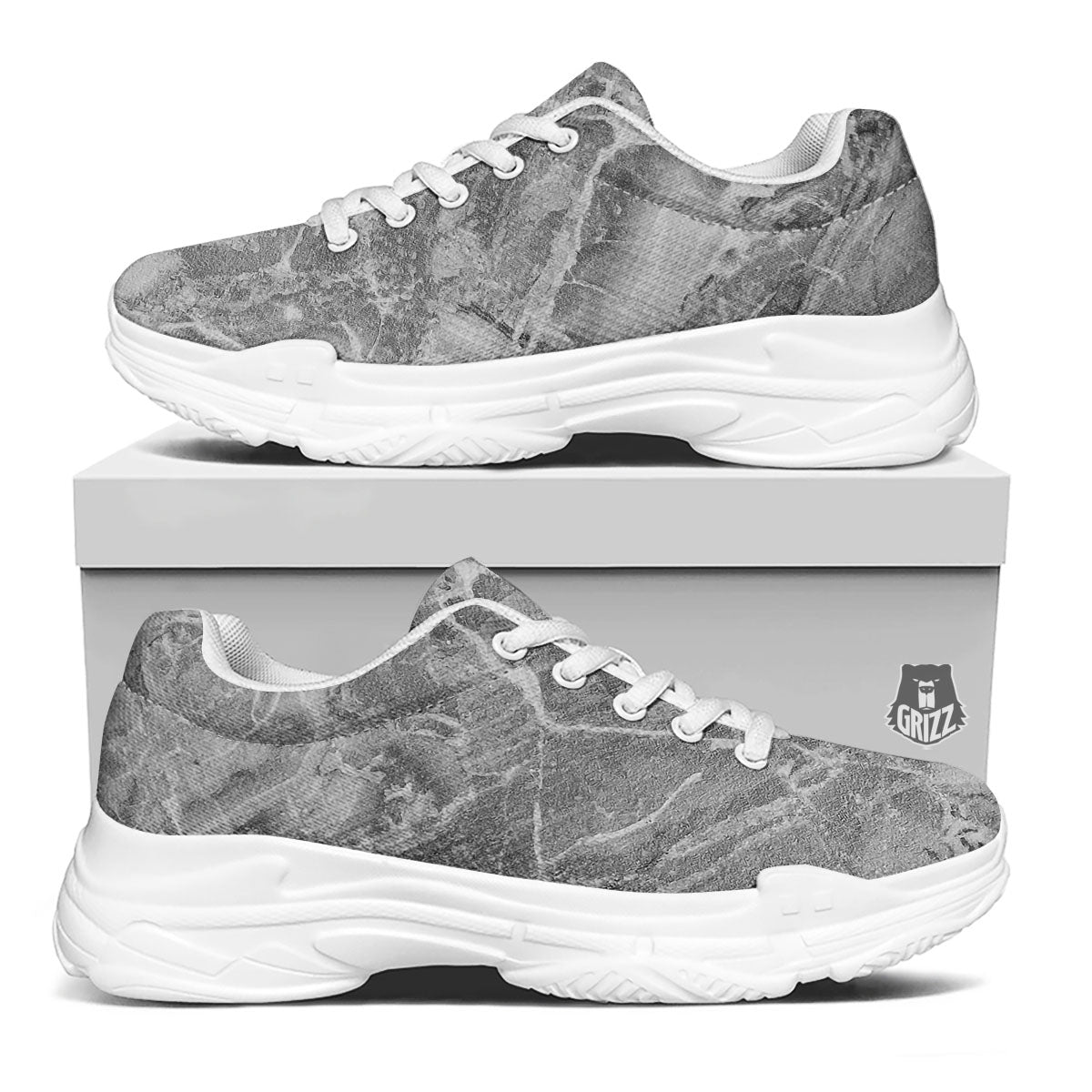 Marble Grey Print White Chunky Shoes-grizzshop