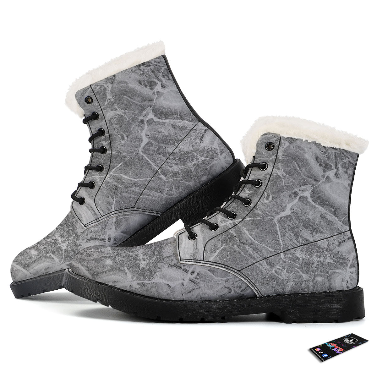 Marble Grey Print Winter Boots-grizzshop