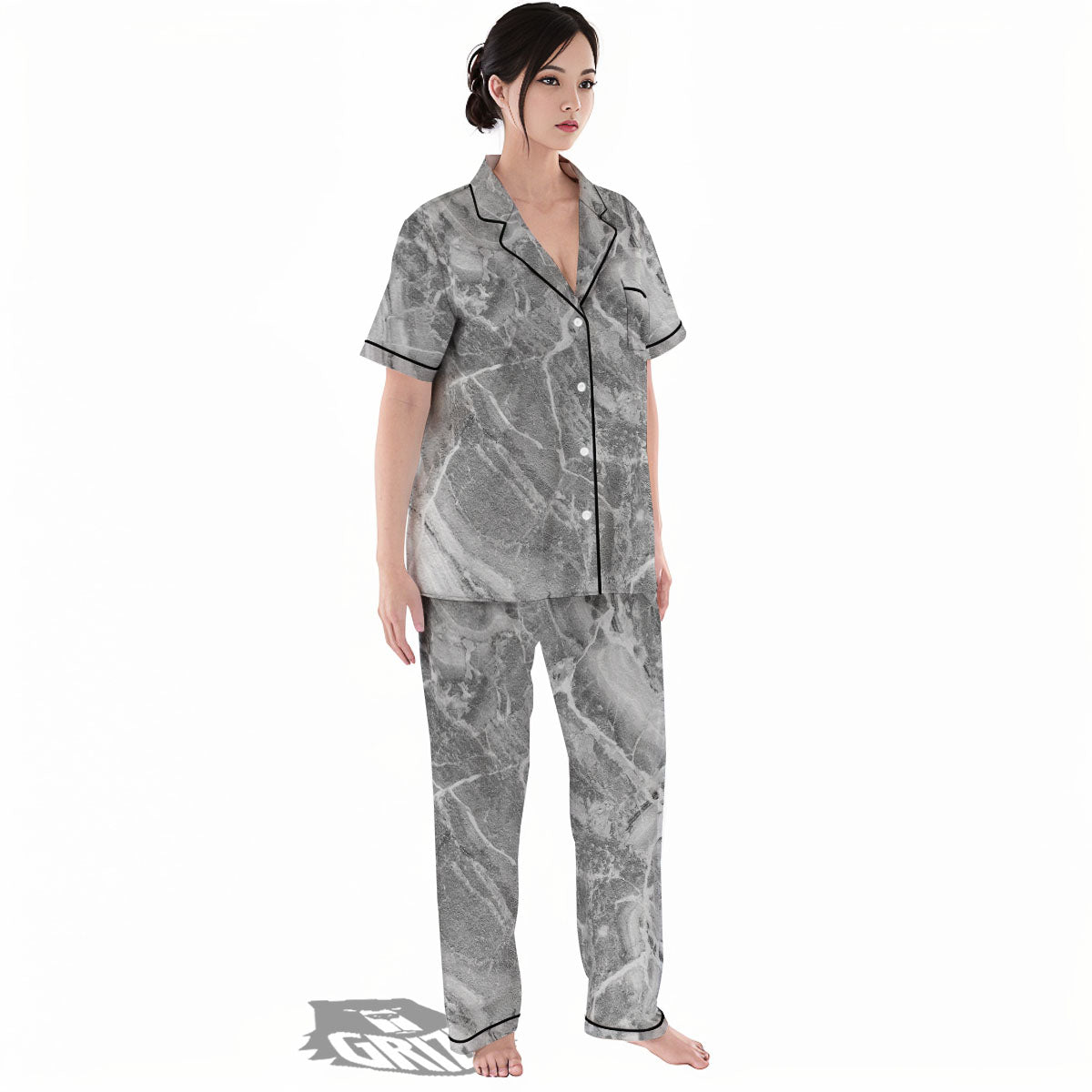 Marble Grey Print Women's Pajamas Set-grizzshop
