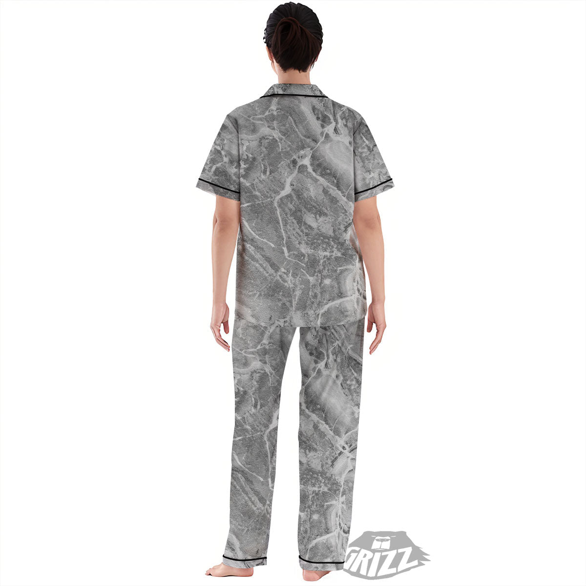 Marble Grey Print Women's Pajamas Set-grizzshop