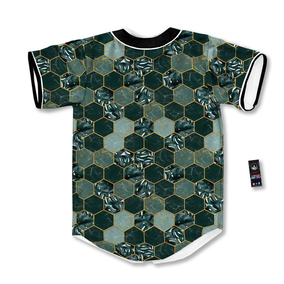 Marble Hexagon Green Tropical Print Pattern Baseball Jersey-grizzshop