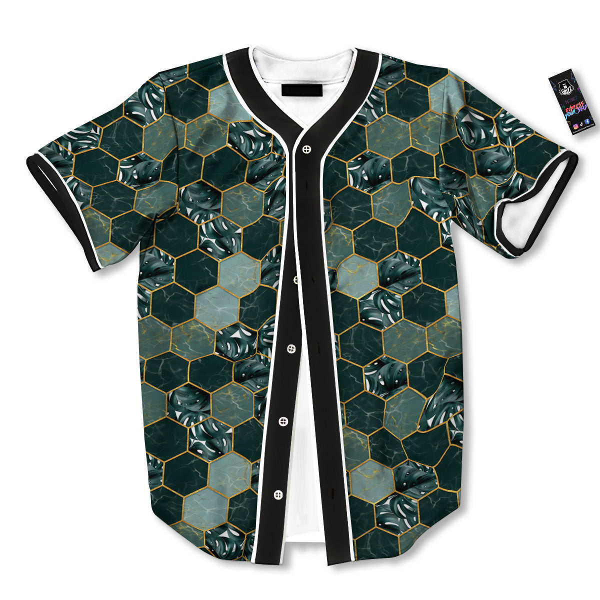Marble Hexagon Green Tropical Print Pattern Baseball Jersey-grizzshop