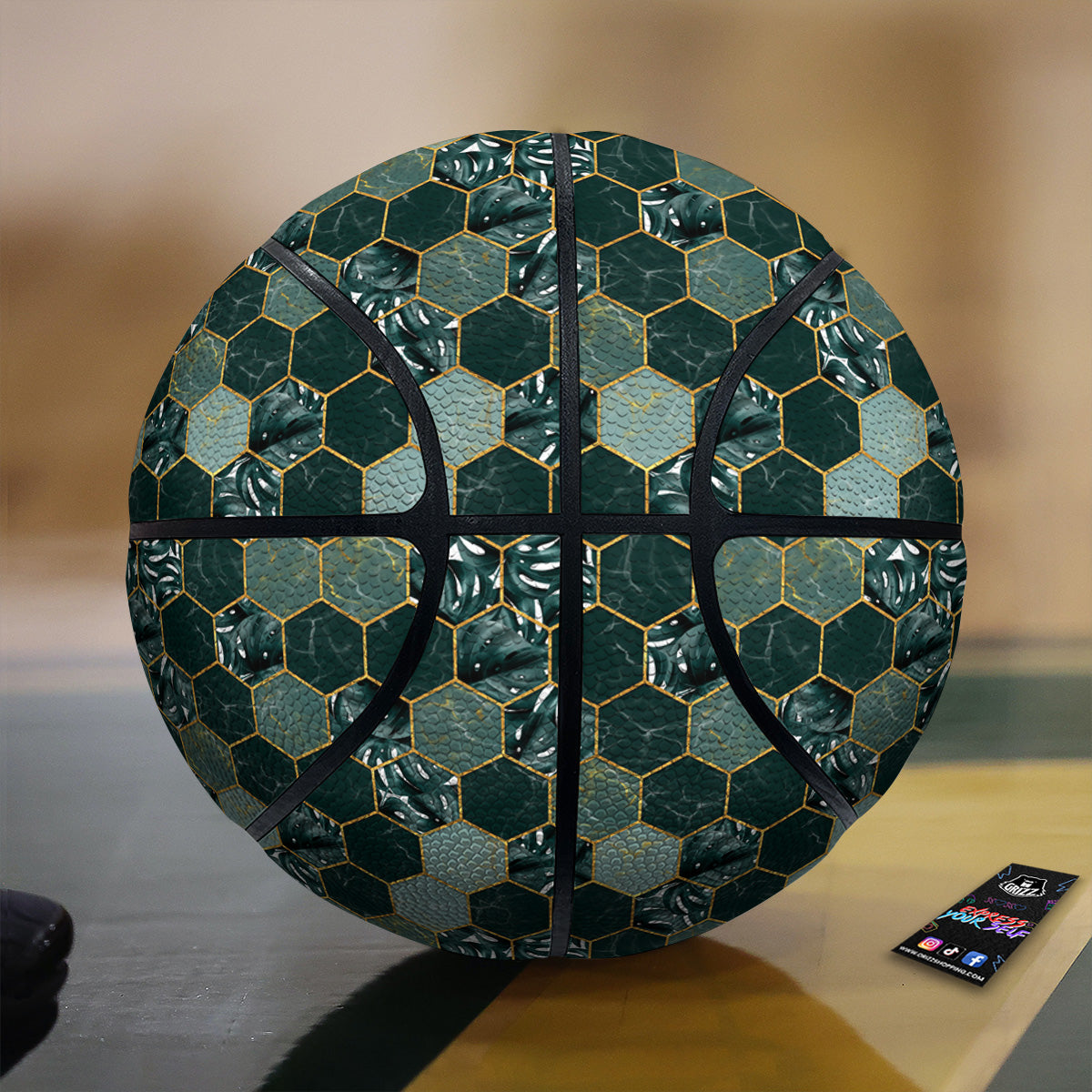 Marble Hexagon Green Tropical Print Pattern Basketball-grizzshop